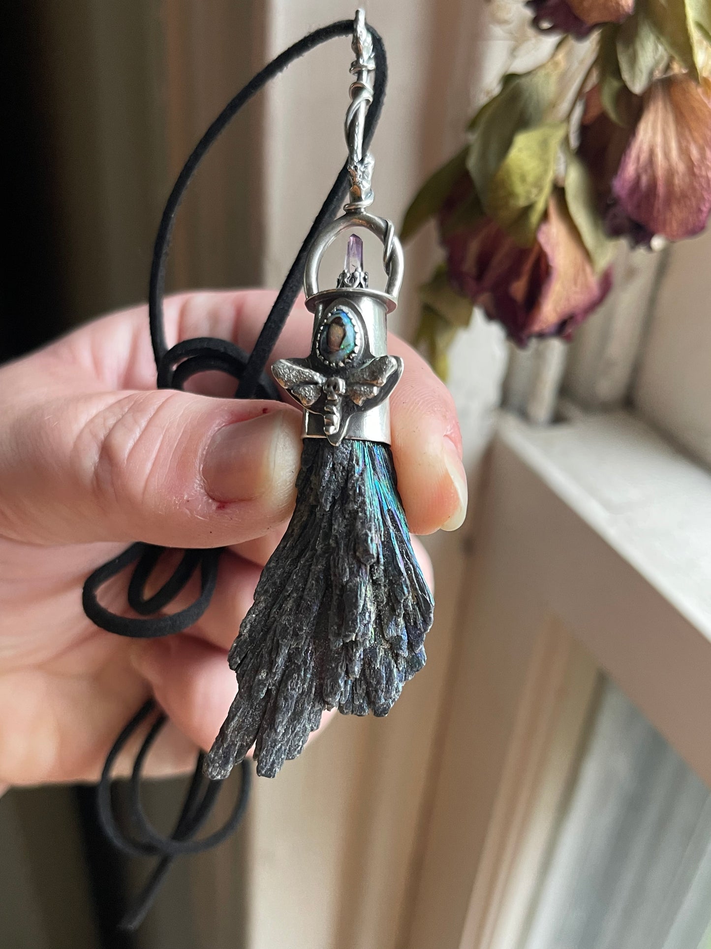 Dark Forest Witch Crystal Broom Pendant