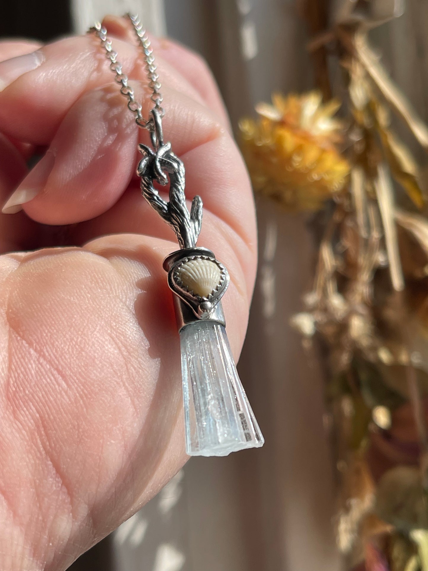 *Aquamarine Sea Witch Crystal Broom Necklace