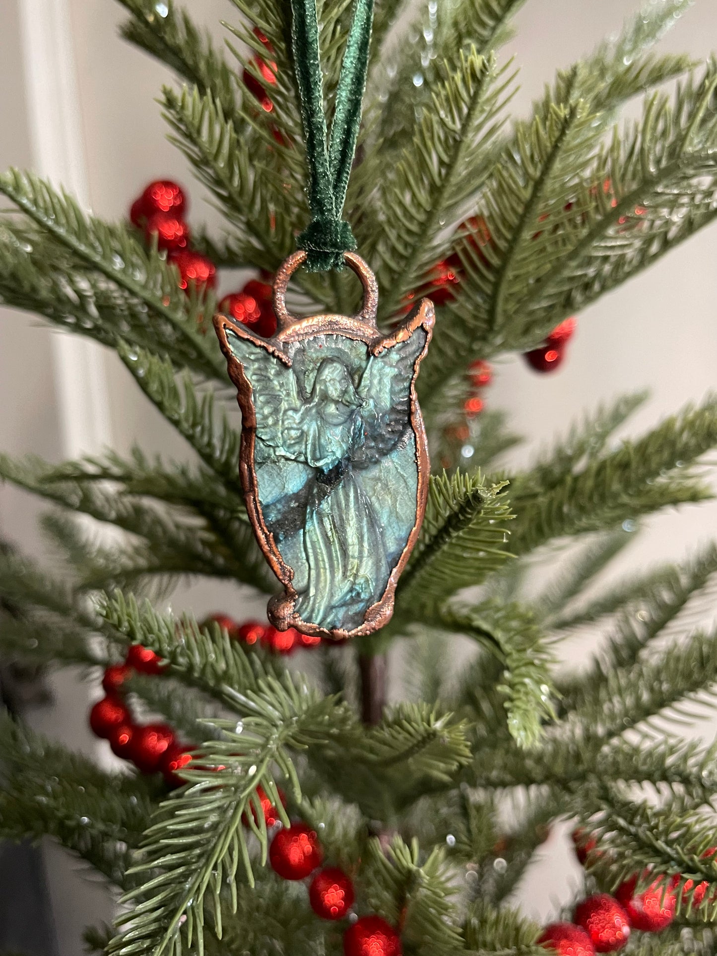 *Carved Labradorite Copper Angel Ornament