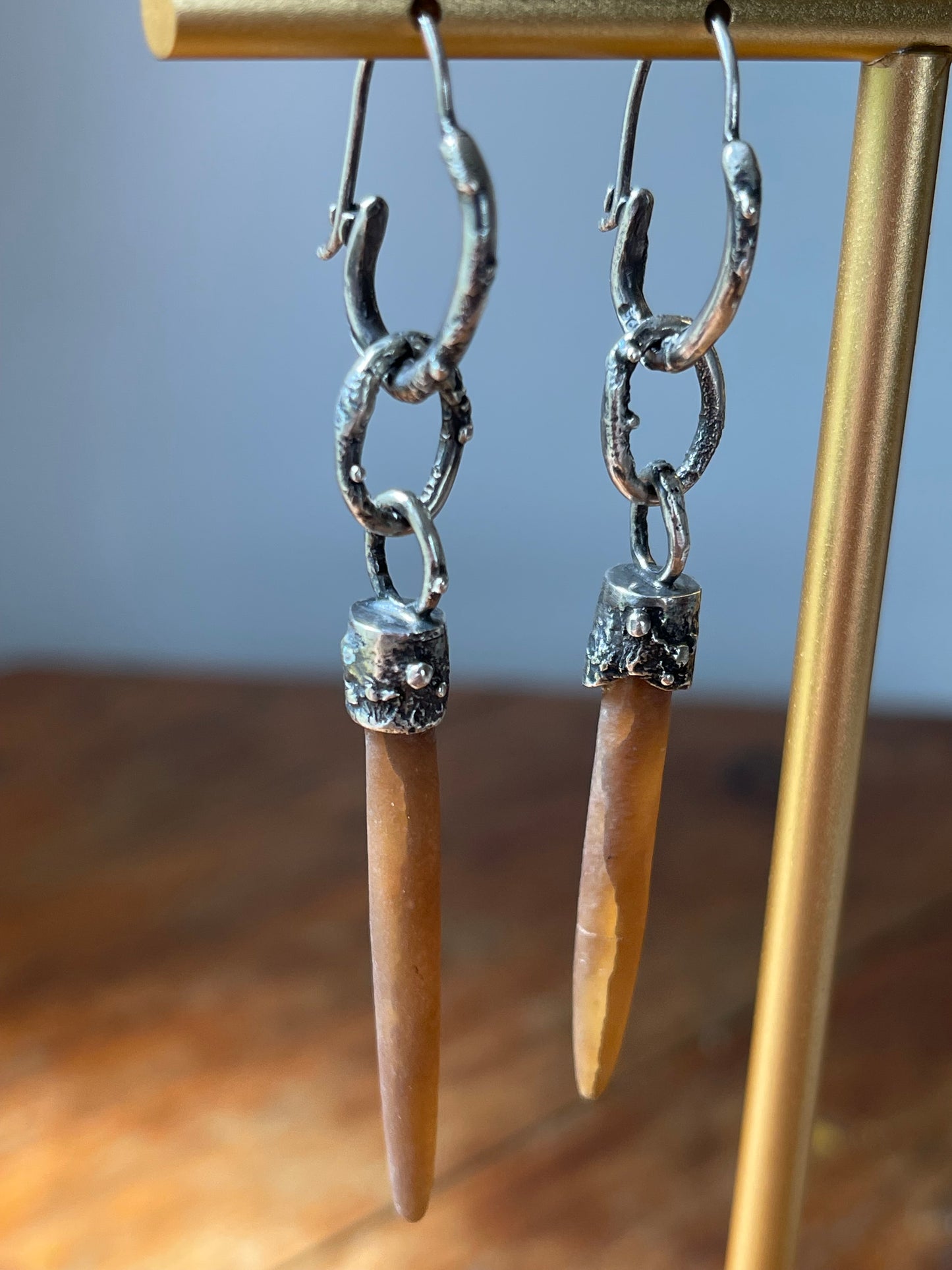 *Salt Spires • Belemnite Fossils Reticulated Sterling Silver Chain Dangle Earrings