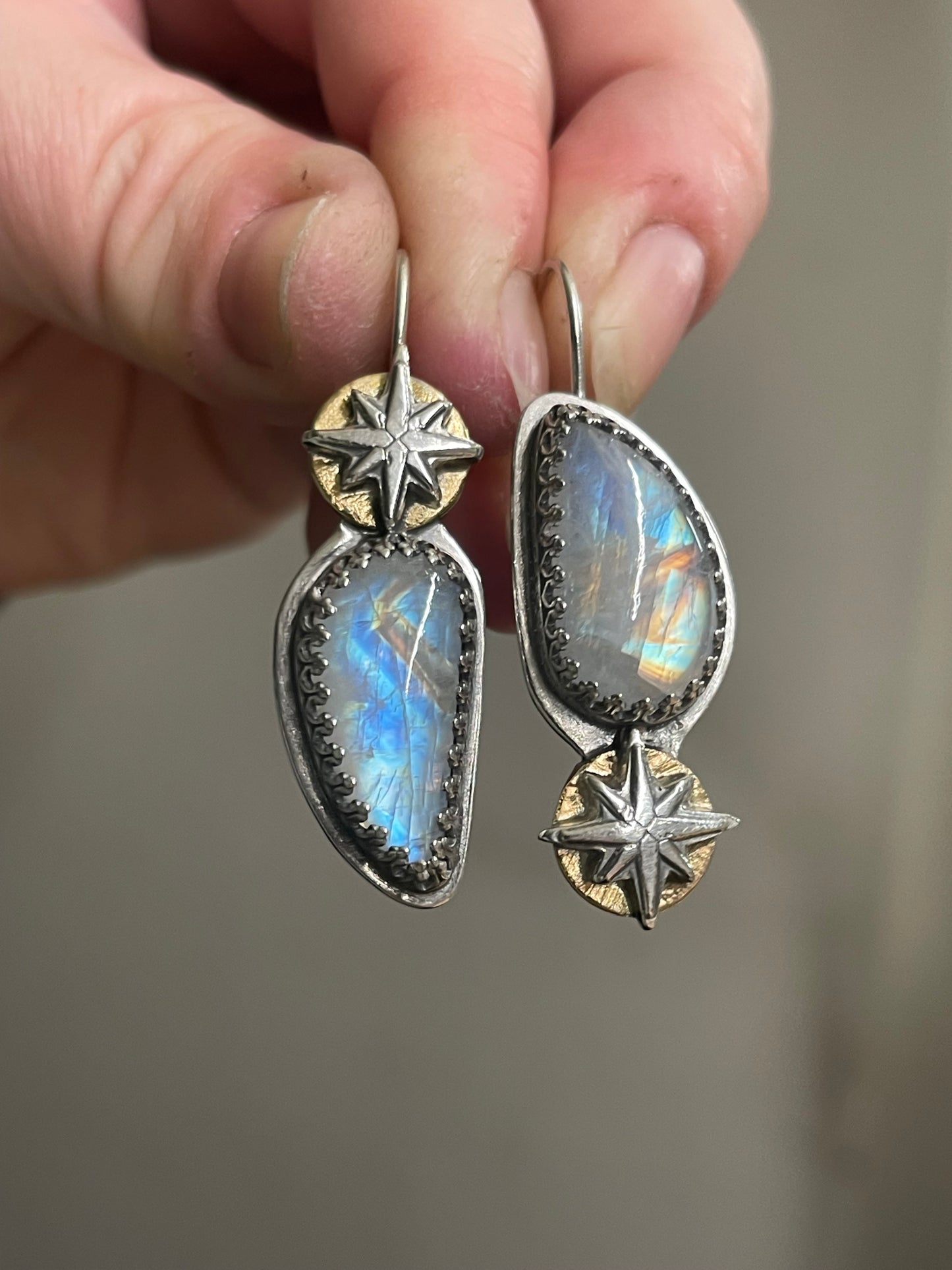 *Astral Reflections • Rainbow Moonstone Celestial Drop Earrings