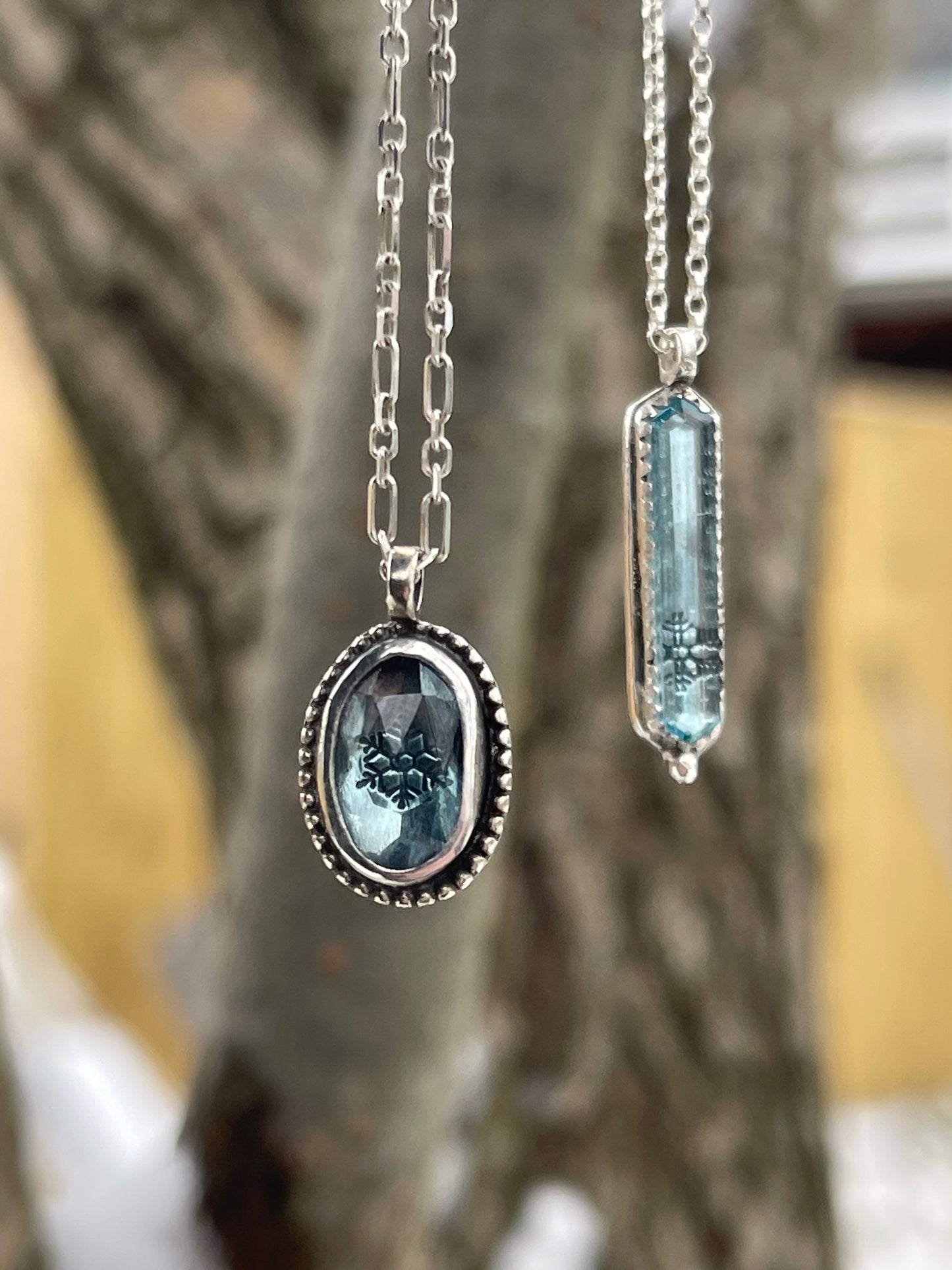 *London Blue Ice • Sterling silver stamped pendant necklace