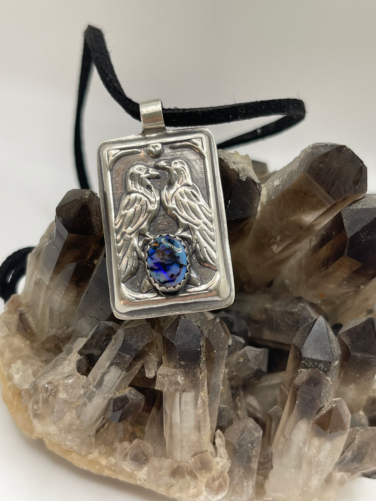 *Nyx’s Ravens • Sterling Opal Raven Pendant • Sterling Silver