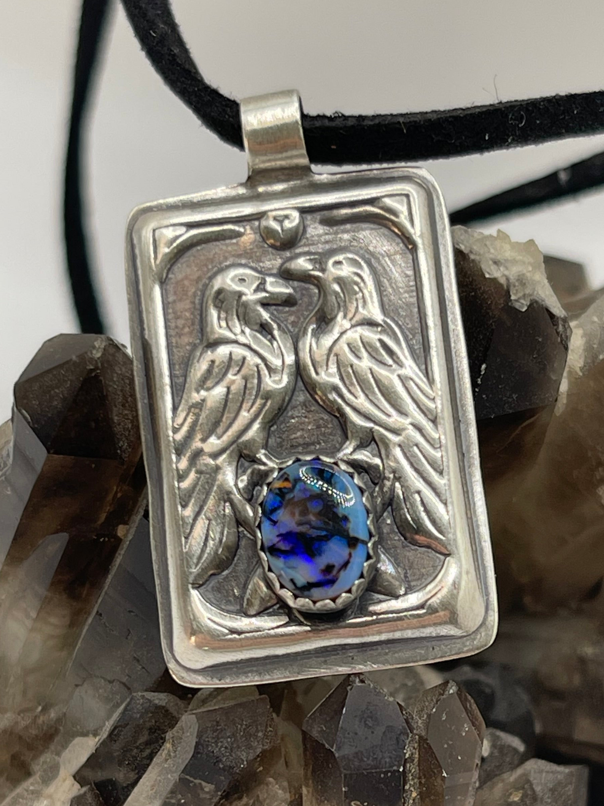 *Nyx’s Ravens • Sterling Opal Raven Pendant • Sterling Silver