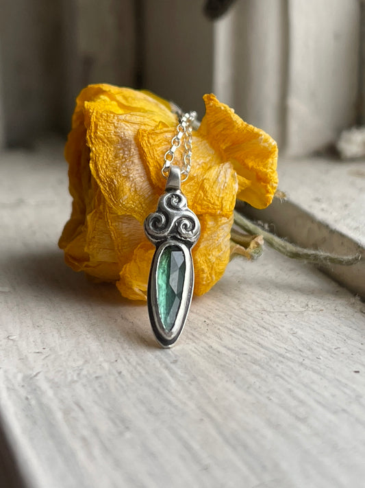 *Celtic Carrot • Bicolor Tourmaline Triskele Charm Necklace • Sterling Silver