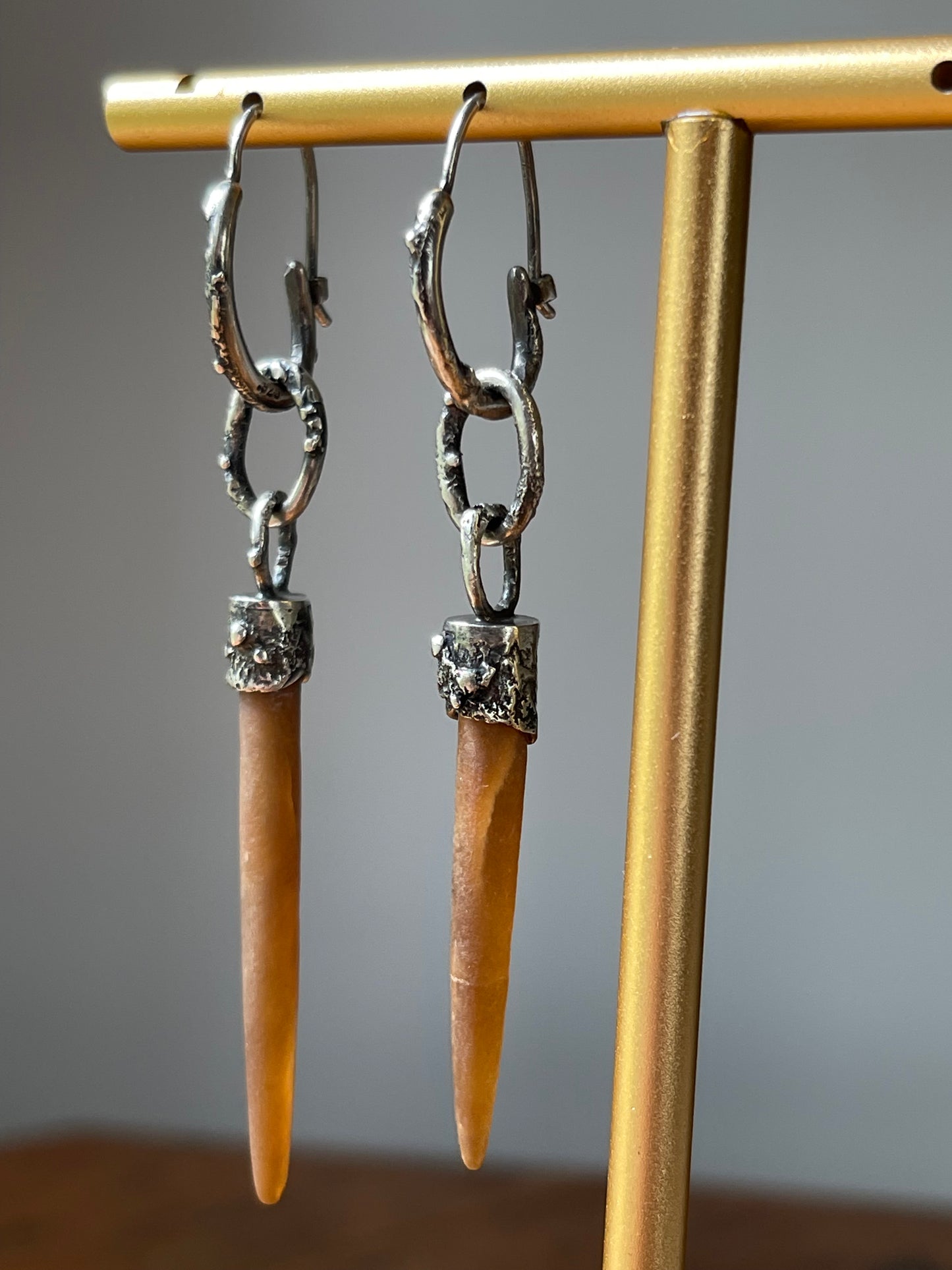 *Salt Spires • Belemnite Fossils Reticulated Sterling Silver Chain Dangle Earrings