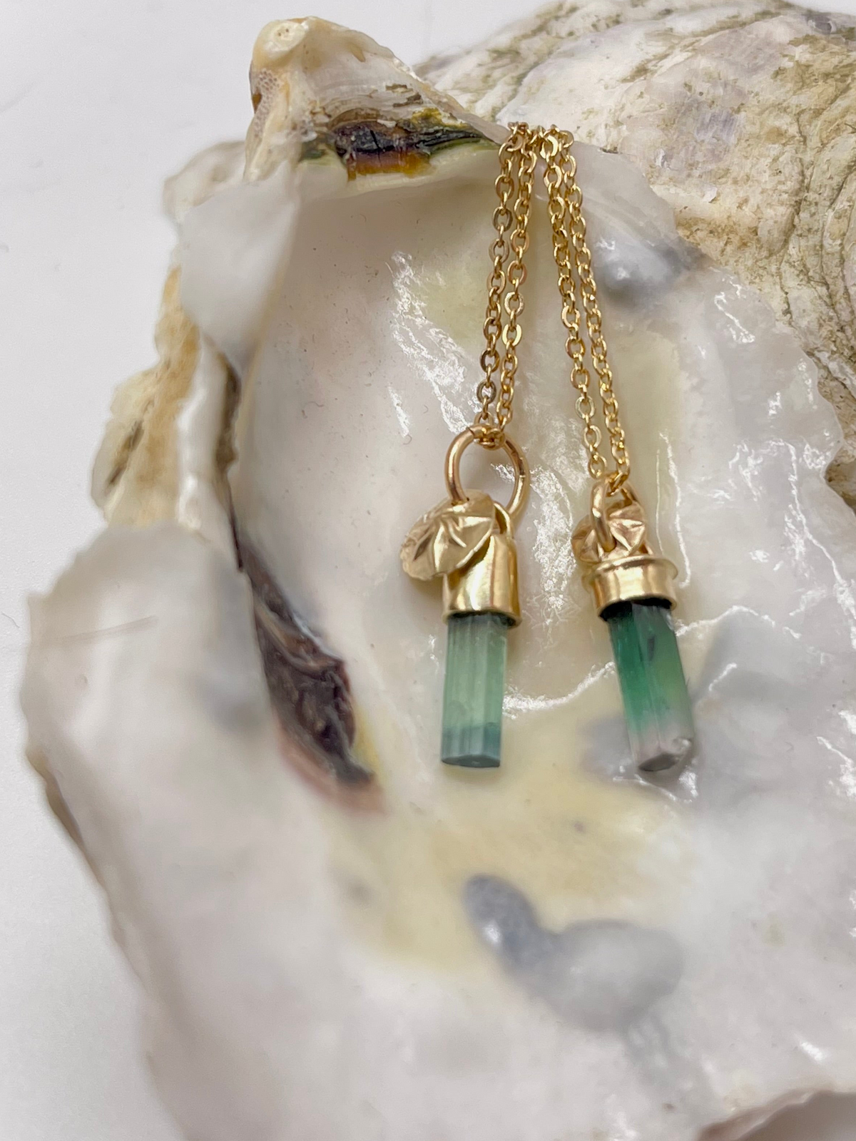 *Astoria & Thalassa • Solid 14K Gold Watermelon Tourmaline Crystal Pendants