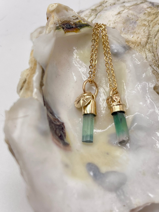 Astoria & Thalassa • Solid 14K Gold Watermelon Tourmaline Crystal Pendants