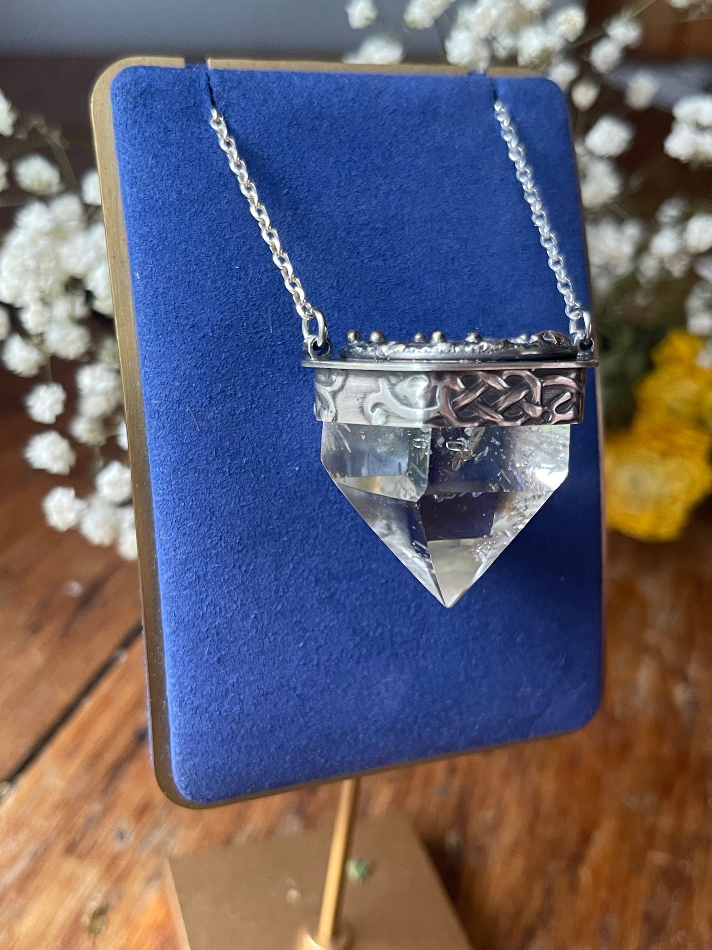 *Viking Gold • Included Quartz Kaleidoscope Statement Crystal Necklace • Sterling Silver & 14K Gold