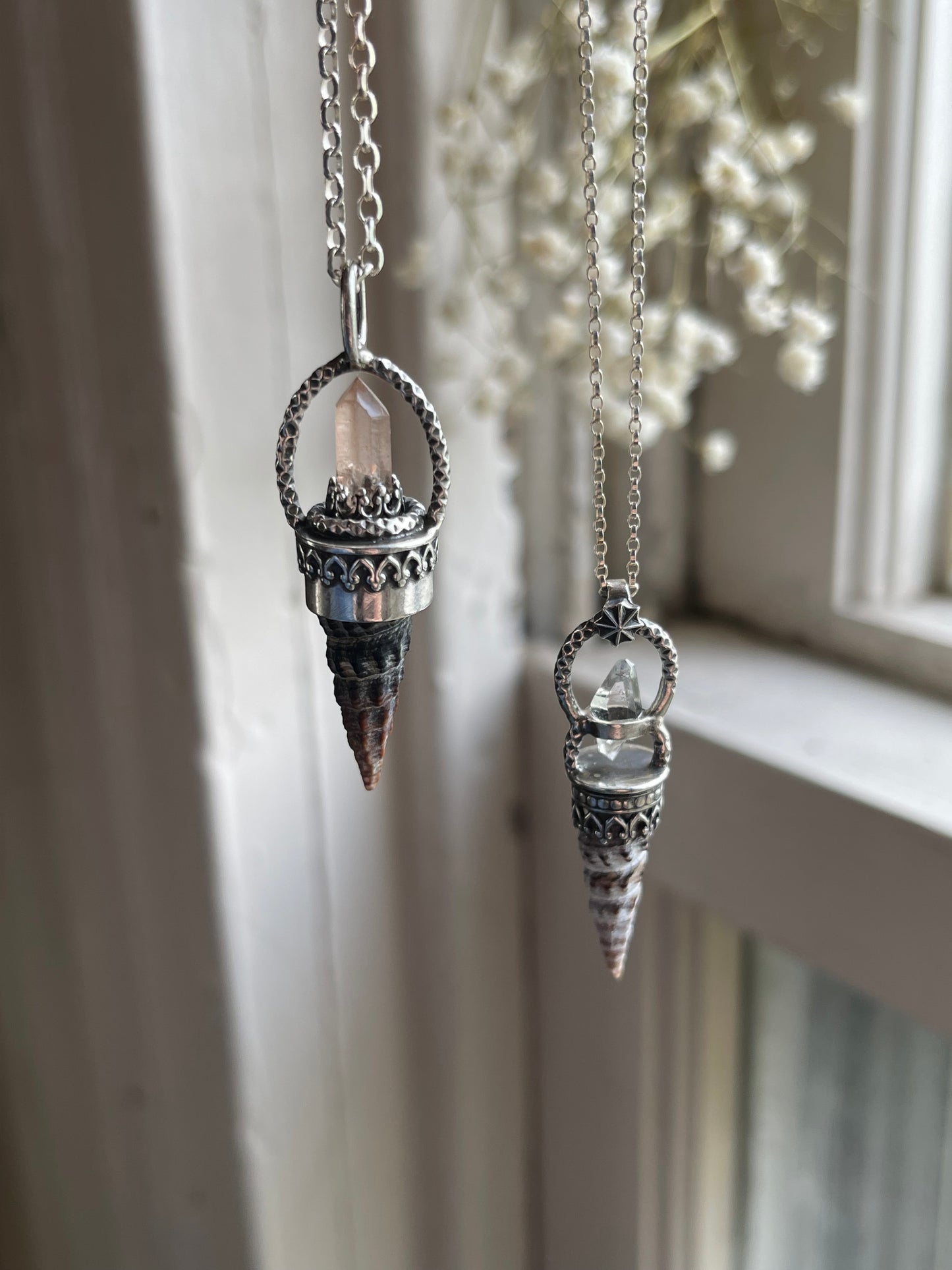 *The Red Sky • Crystal Cone Seashell Pendant Necklace