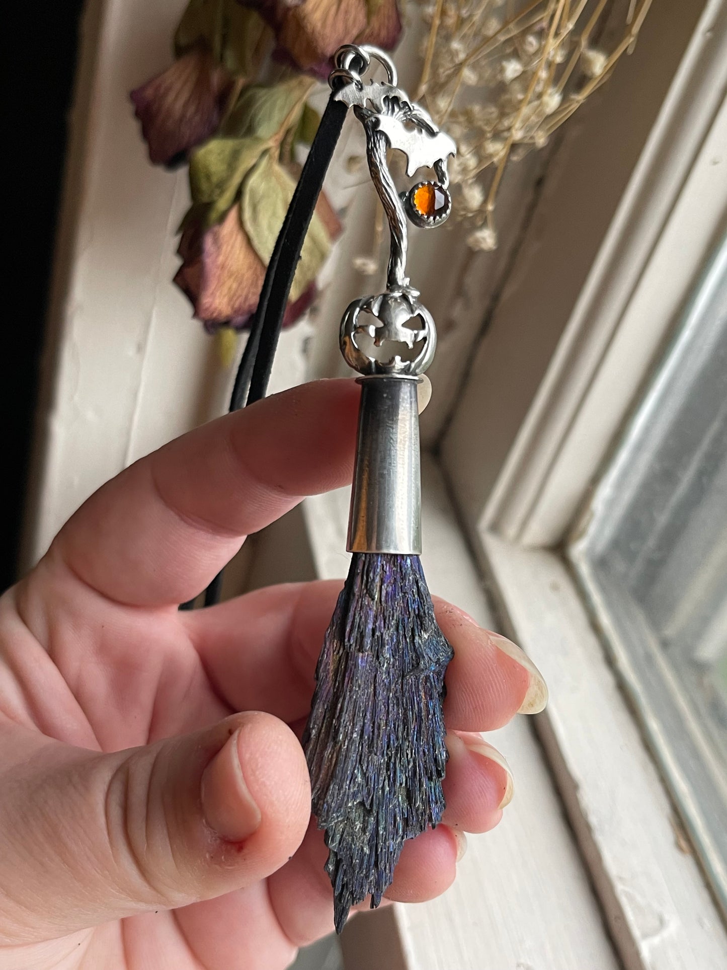 *Pumpkin Patch Witch Crystal Broom Pendant