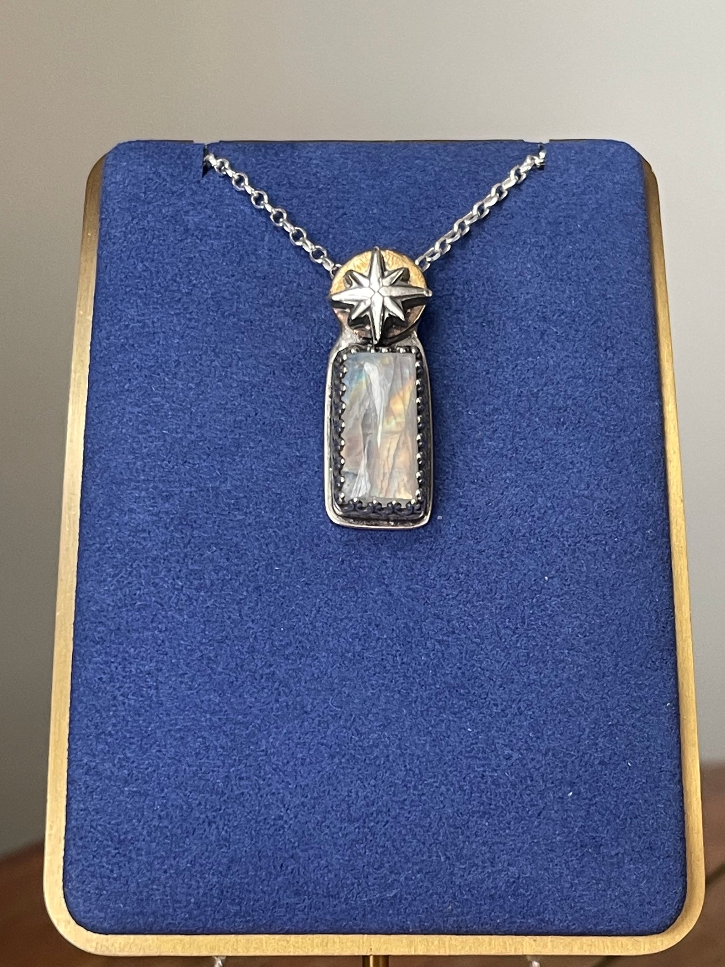 *The Eternal Flame • Rainbow Moonstone Mixed Metals Pendant Necklace