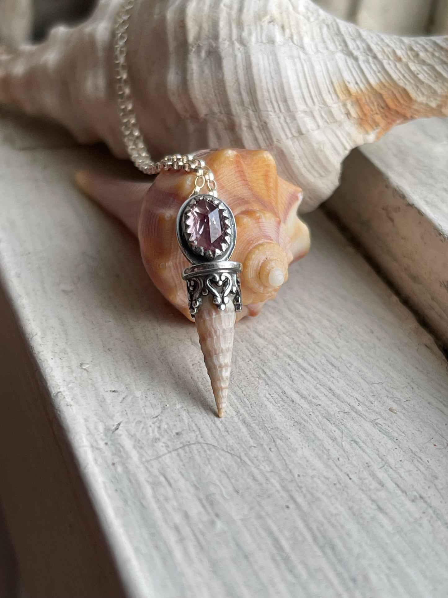 *The Baby • Mahenge Garnet Cone Seashell Pendant Necklace • Sterling Silver