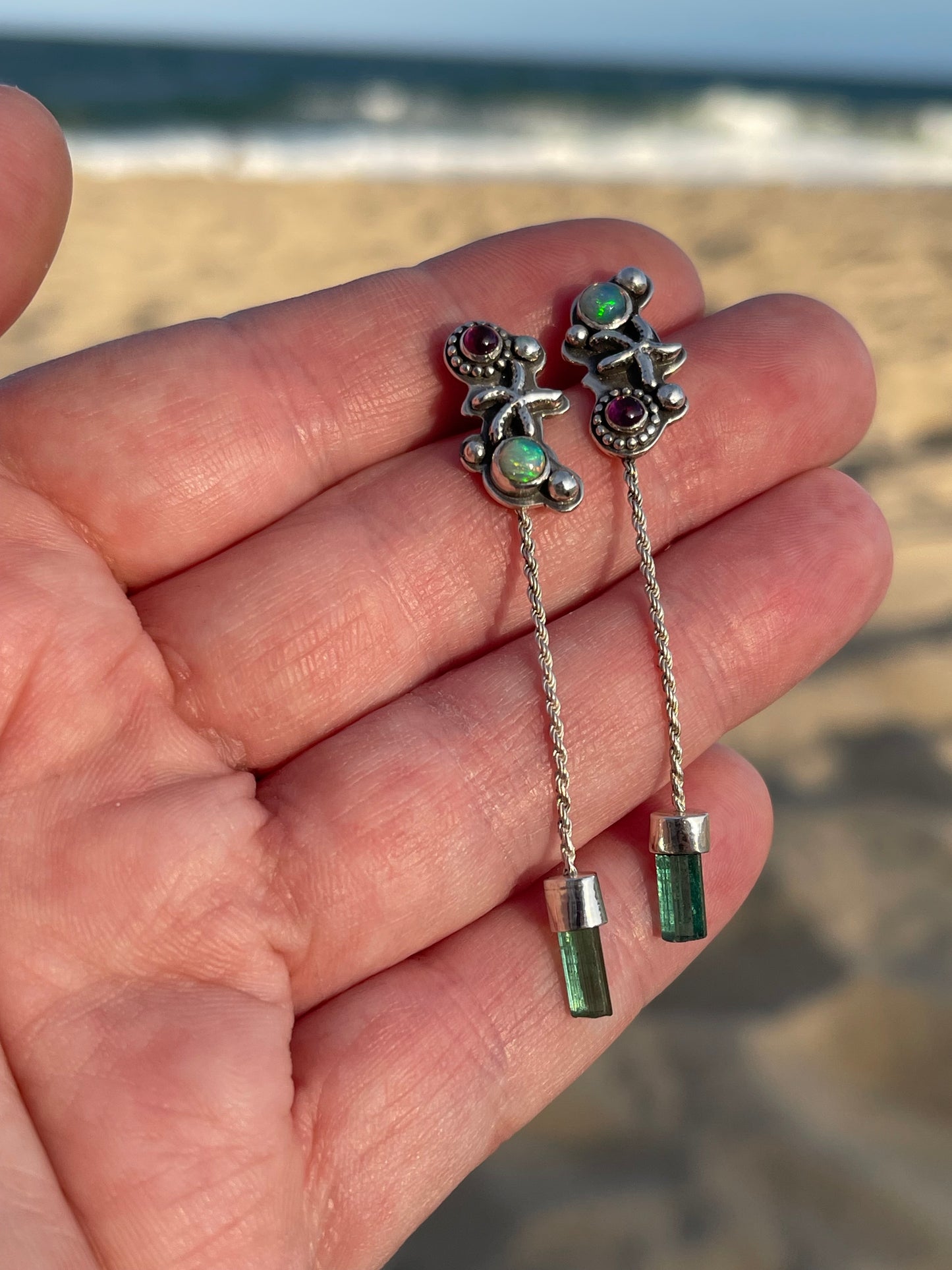 Drifting Through Tides • Starfish Multi-stone Crystal Stud Drop Dangle Earrings