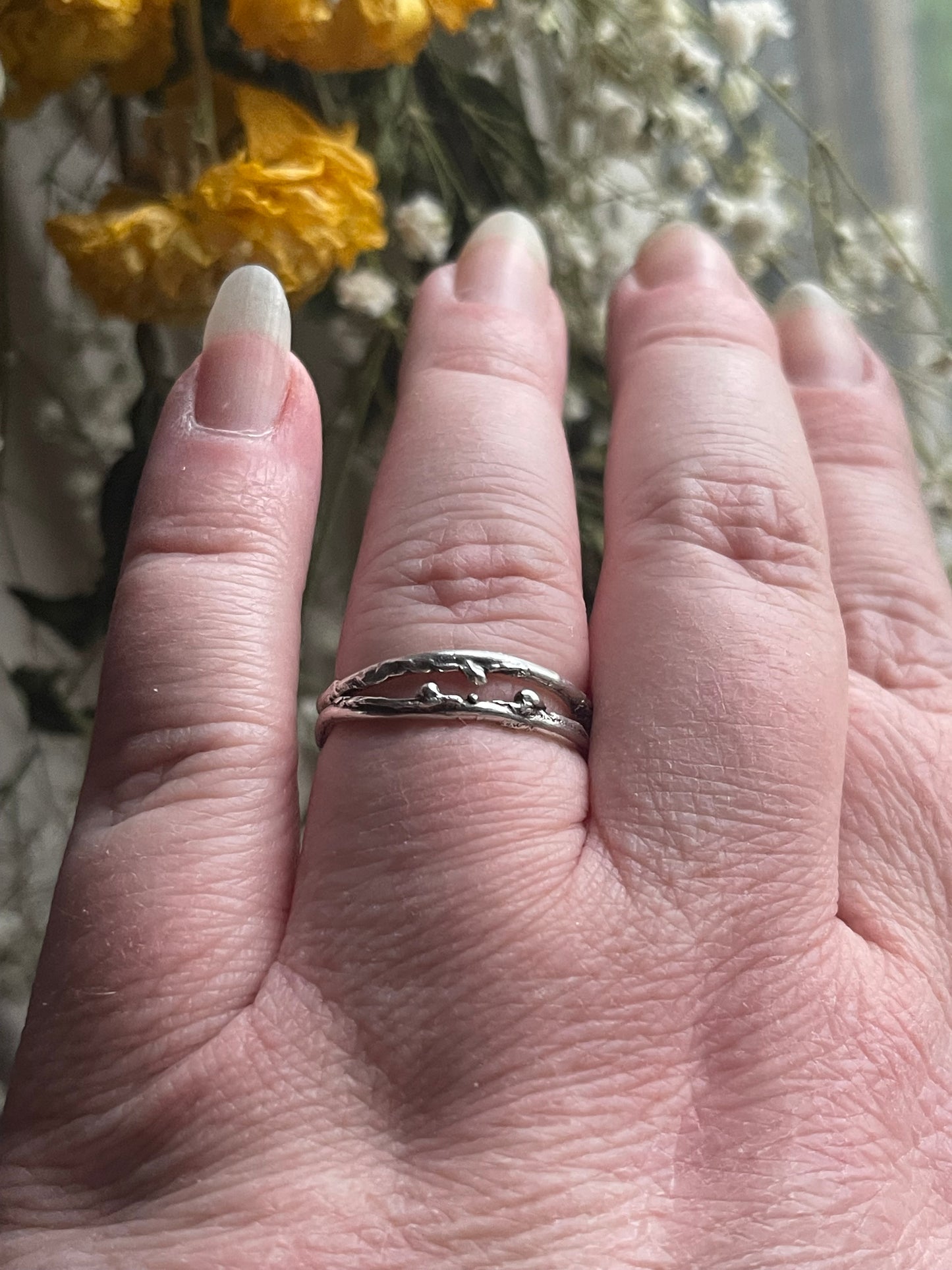 *MTO Selvage Shore Reticulated Silver Stacker Ring Band