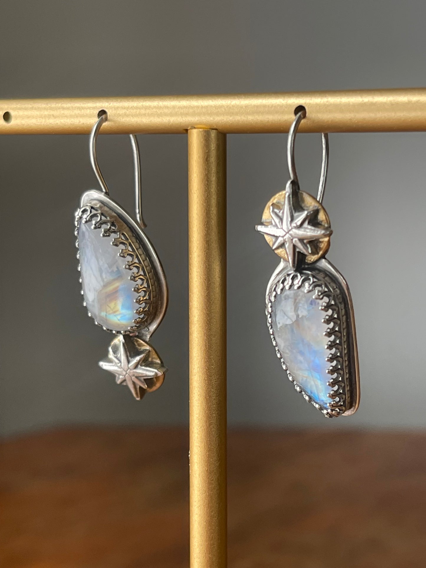 *Astral Reflections • Rainbow Moonstone Celestial Drop Earrings