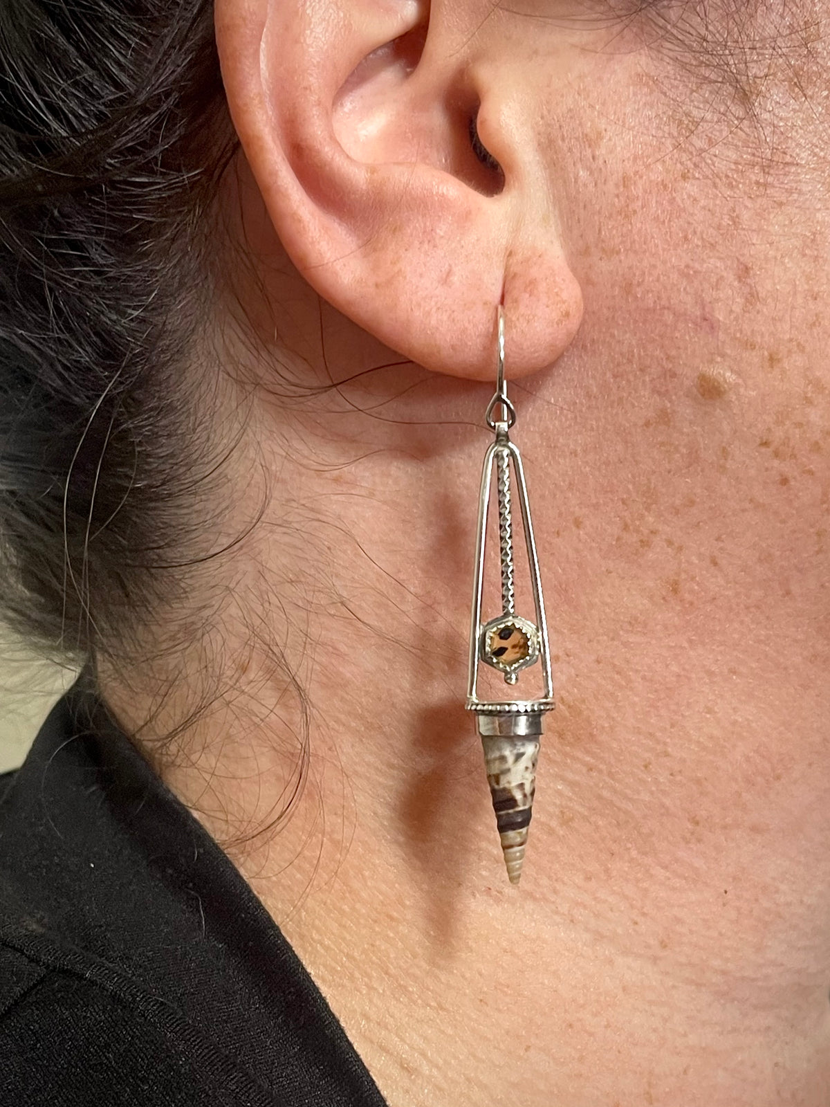 *Dunes at Dusk • Montana Agate Seashell Sterling Silver Drop Dangle Earrings