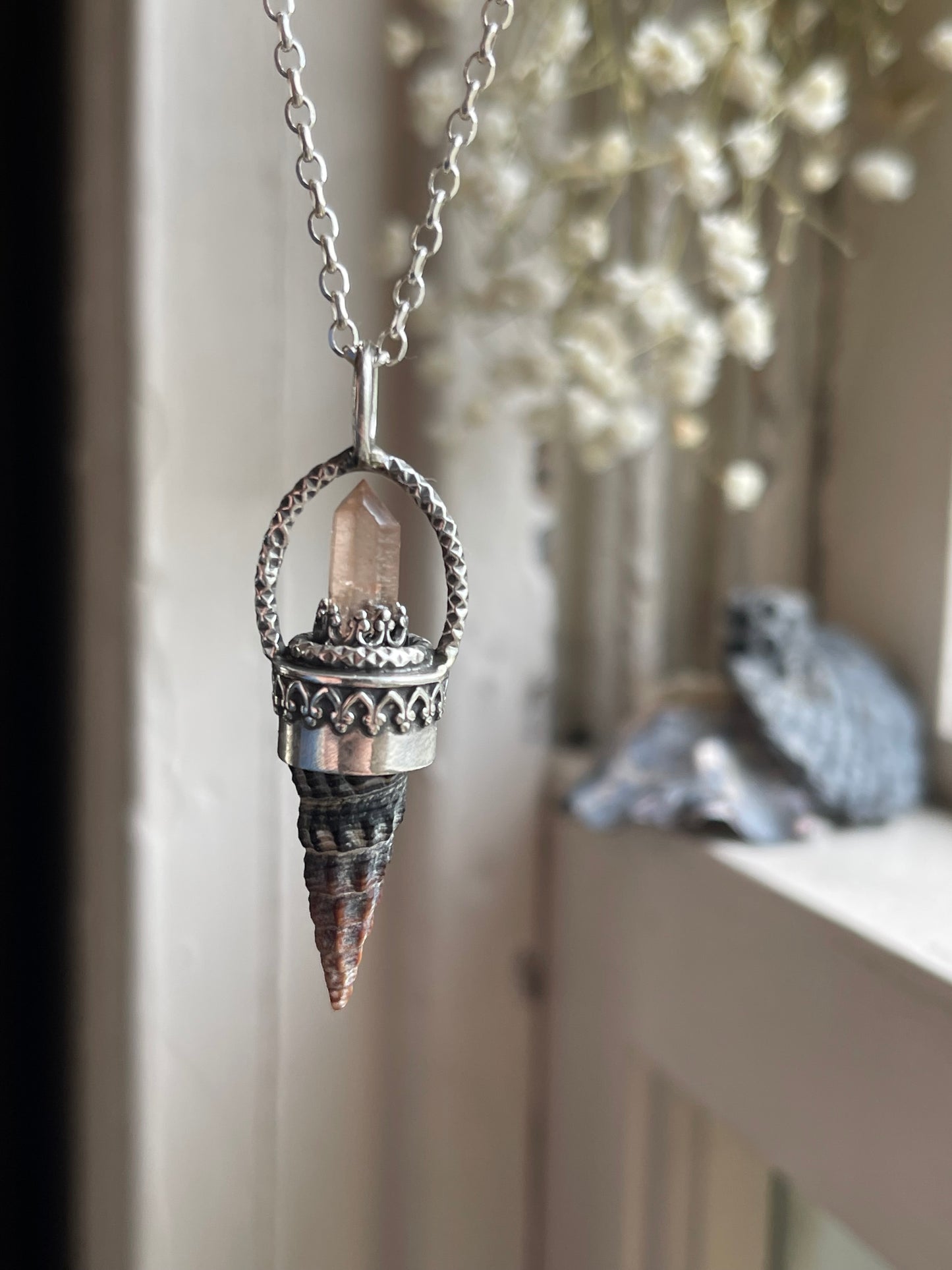 *The Red Sky • Crystal Cone Seashell Pendant Necklace