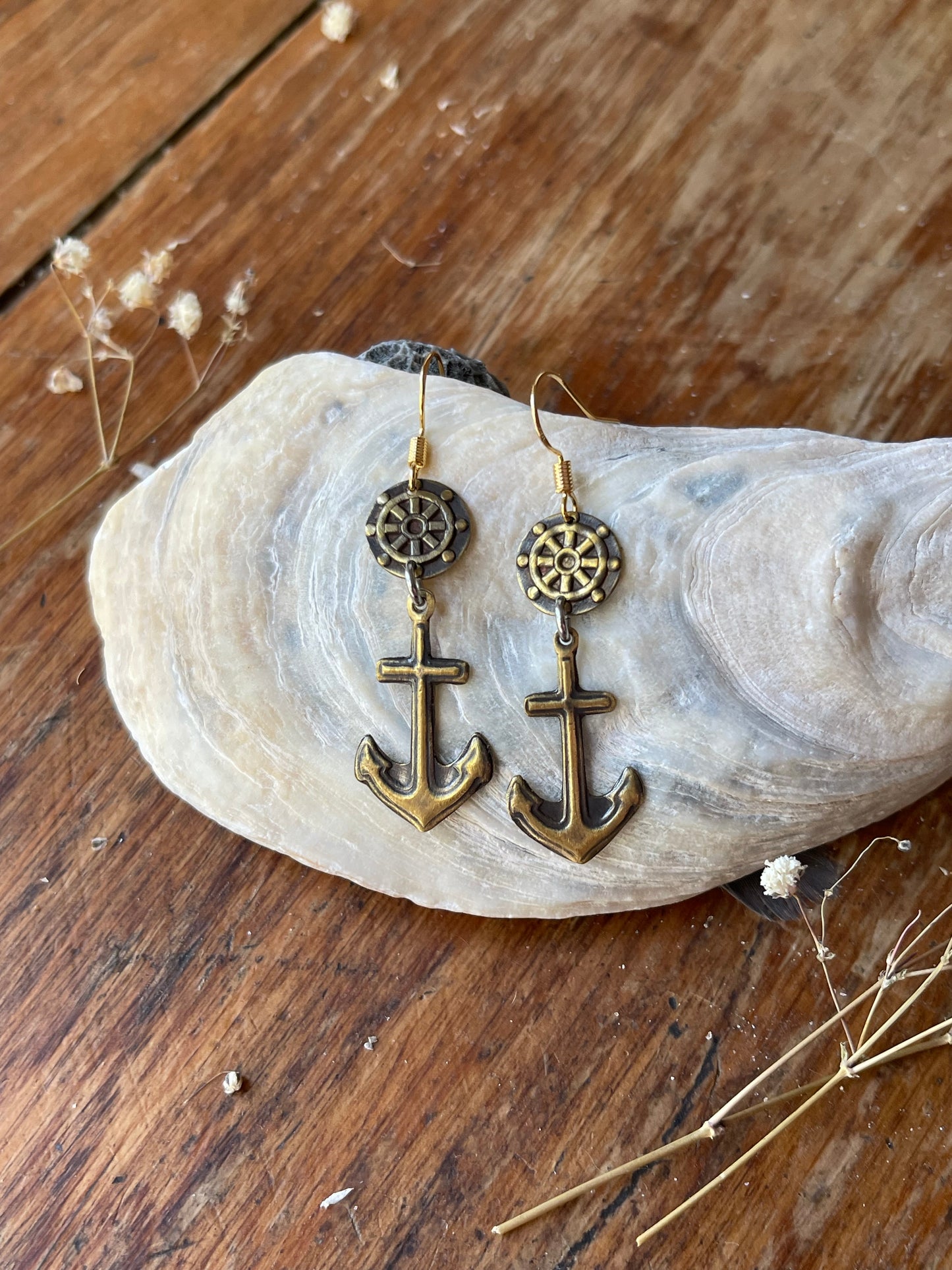 Anchors Away! Brass Nautical Anchor Dangle Earrings