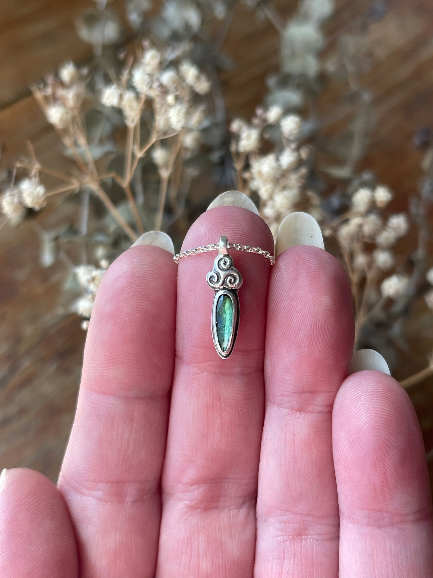 *Celtic Carrot • Bicolor Tourmaline Triskele Charm Necklace • Sterling Silver