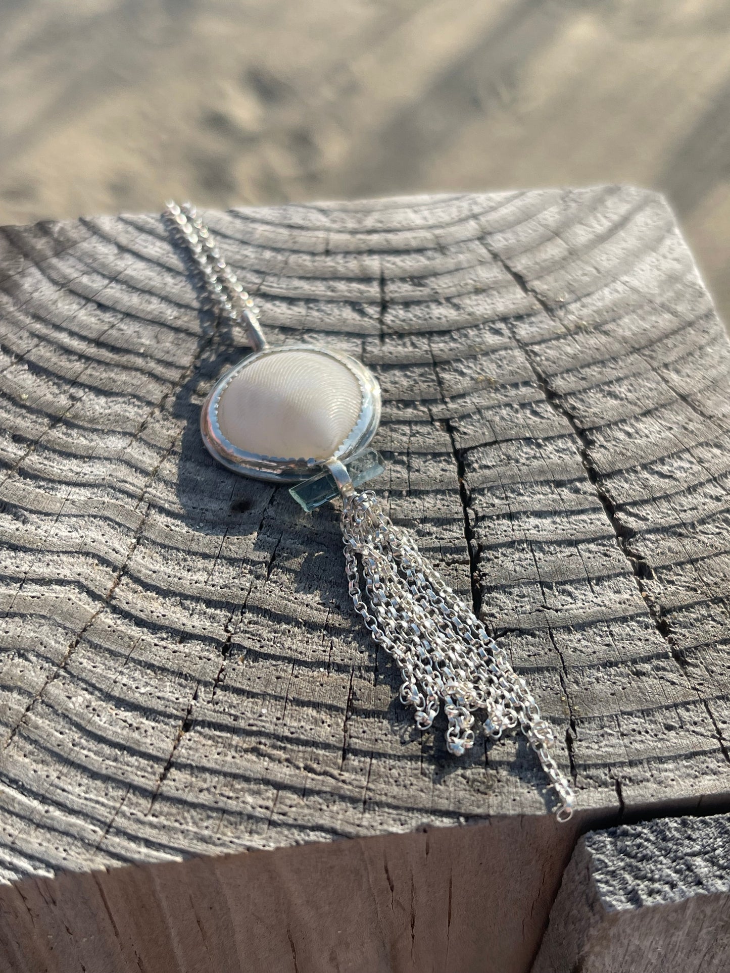 *Tidal Threads III • Aquamarine Crystal & Shell Sterling Silver Pendant Necklace