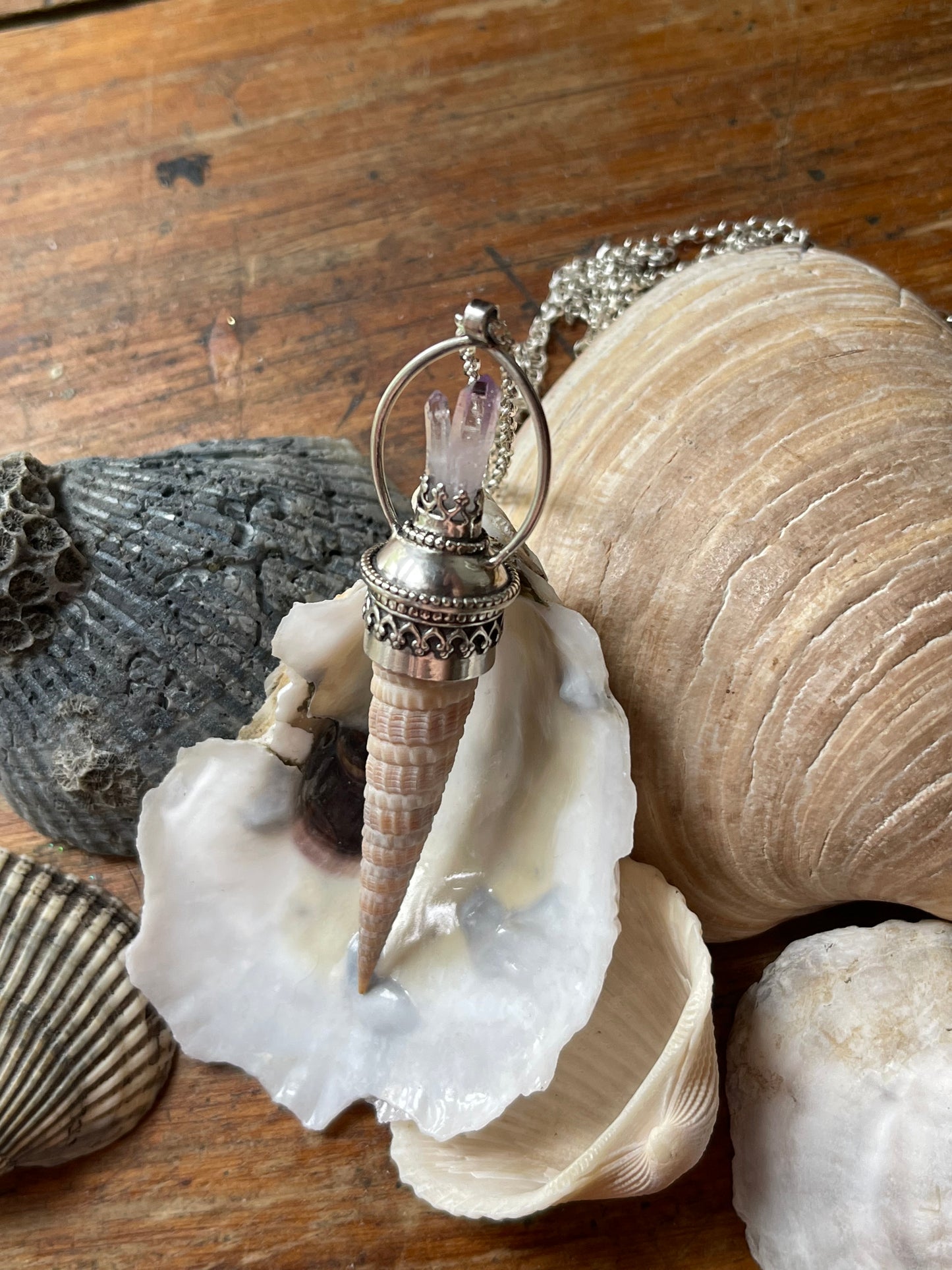 Ocean Royalty • Amethyst Auger Shell Statement Necklace