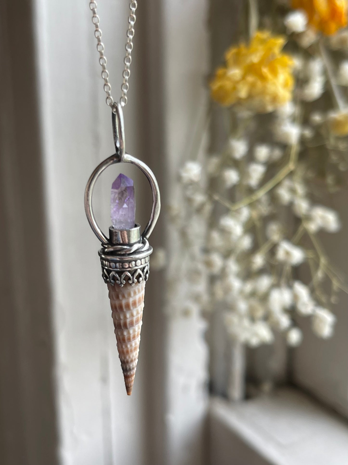 *The Purple One • Crystal Cone Seashell PENDANT ONLY • Vera Cruz Amethyst Crystal • Sterling Silver