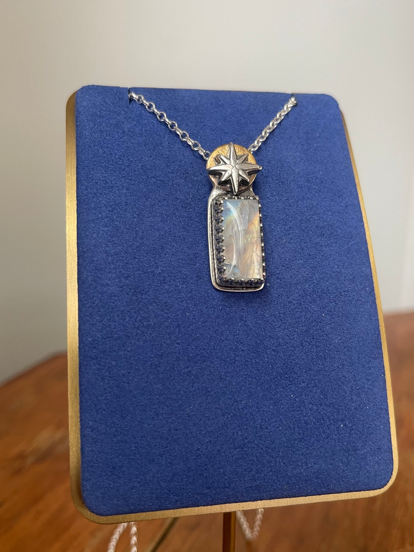 *The Eternal Flame • Rainbow Moonstone Mixed Metals Pendant Necklace