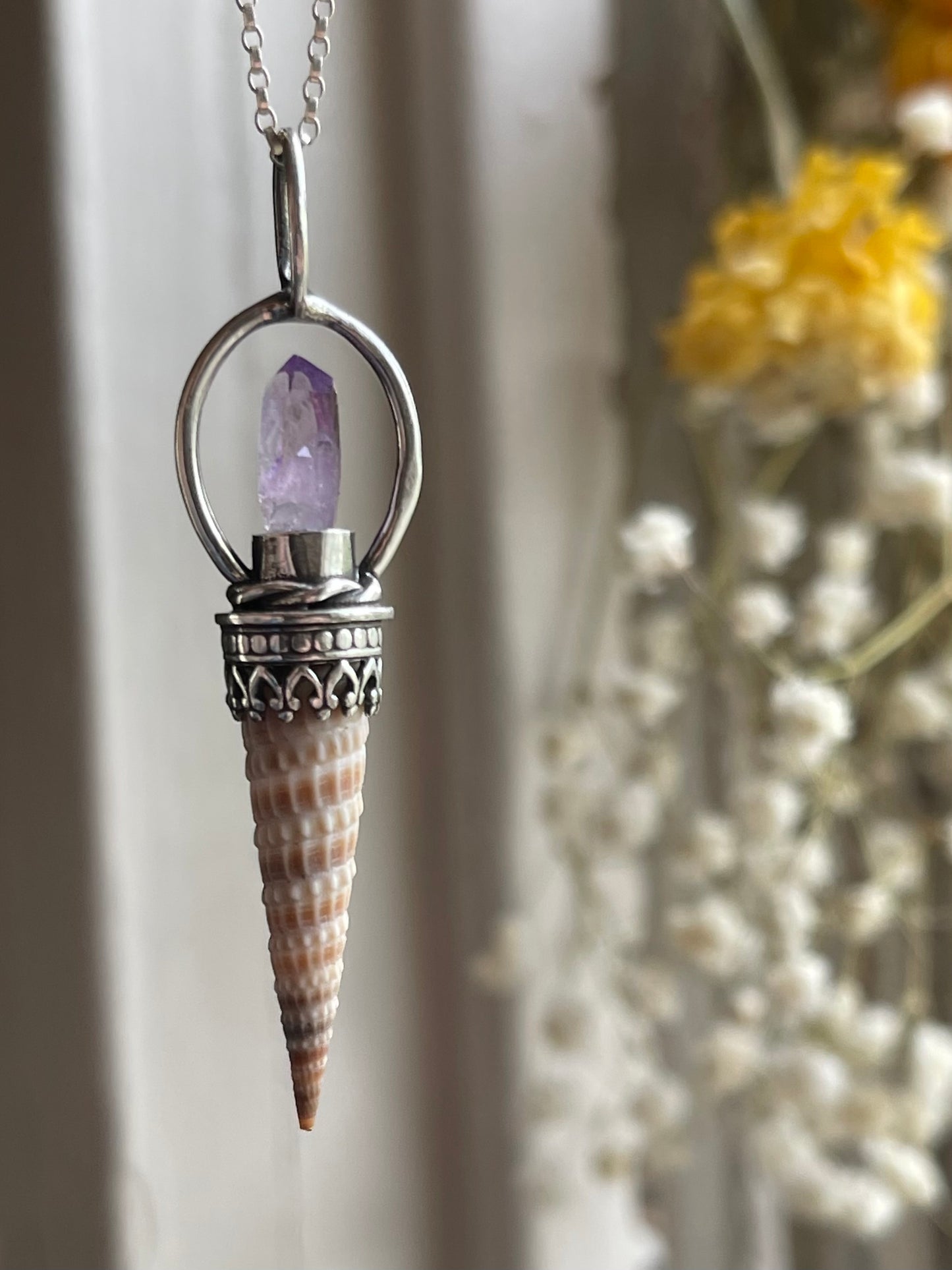*The Purple One • Crystal Cone Seashell PENDANT ONLY • Vera Cruz Amethyst Crystal • Sterling Silver