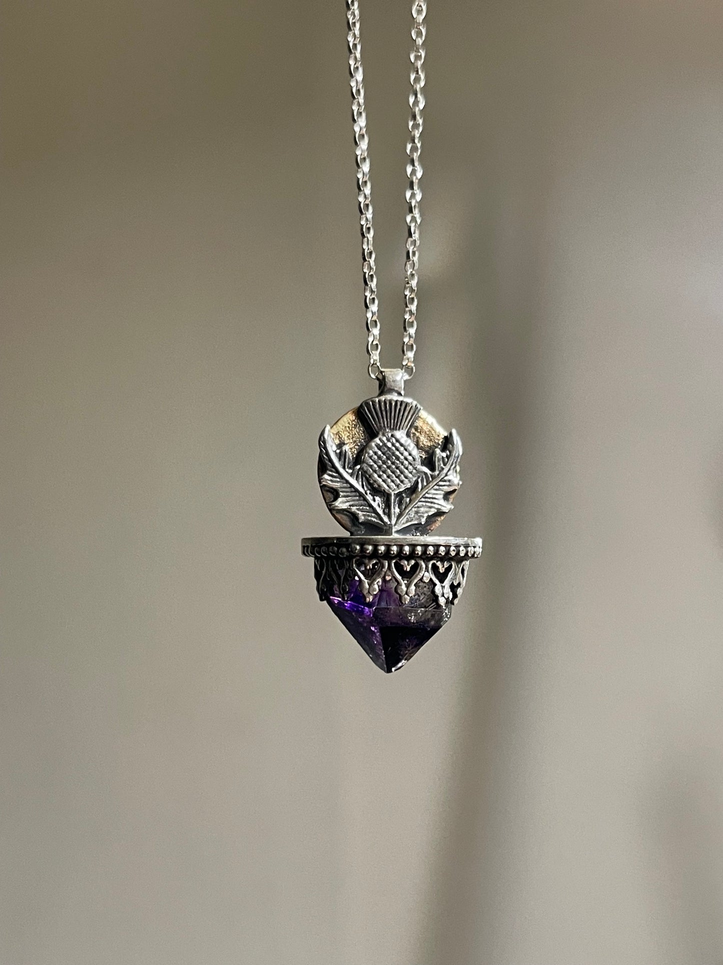 *Whispers of Resilience • Amethyst Crystal mixed metal pendant necklace