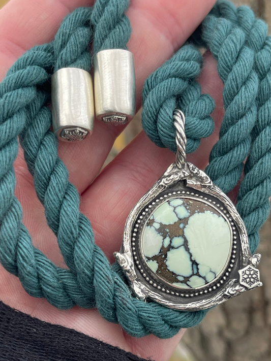 *Tide Beneath Ice • Poseidon Variscite Sterling Silver Pendant Necklace • Rope Chain