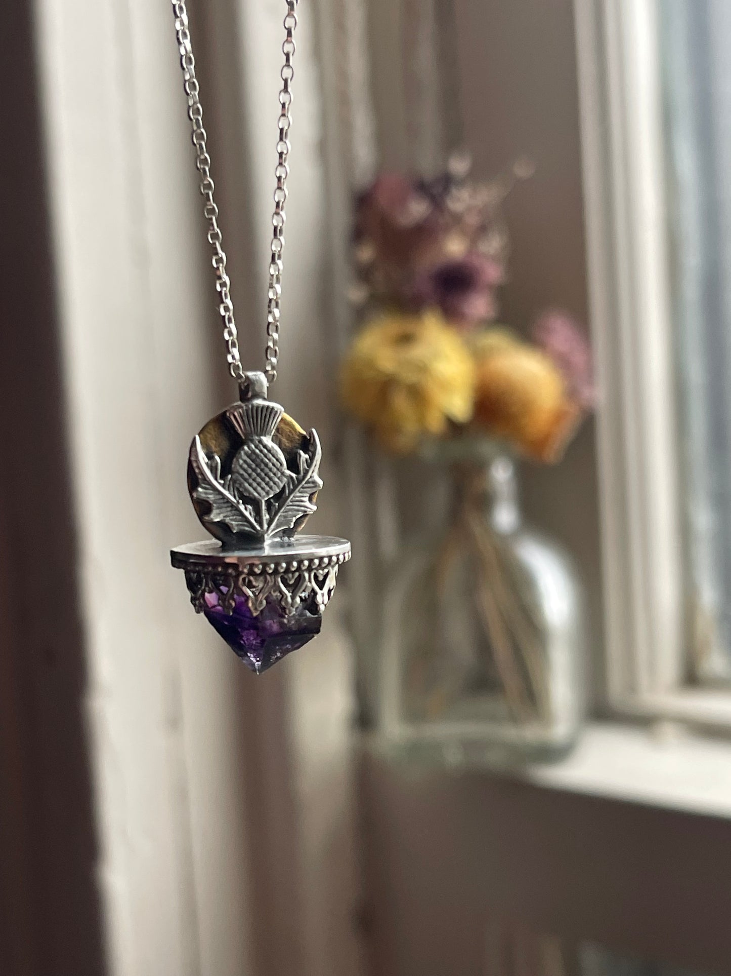 *Whispers of Resilience • Amethyst Crystal mixed metal pendant necklace