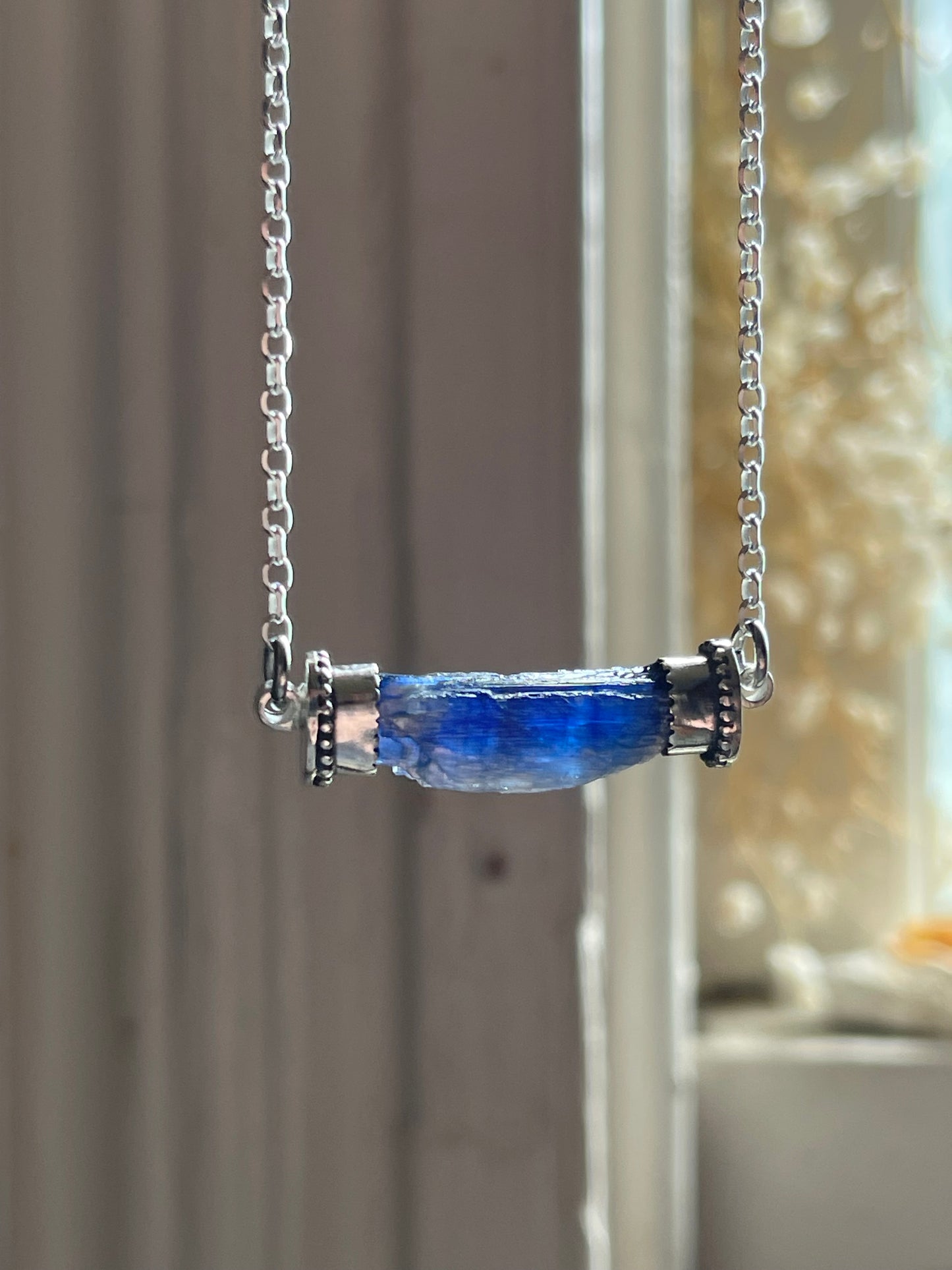 *Deep Blue • Kyanite Crystal Bar Necklace • Sterling Silver