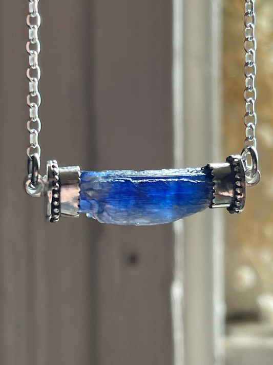 *Deep Blue • Kyanite Crystal Bar Necklace • Sterling Silver