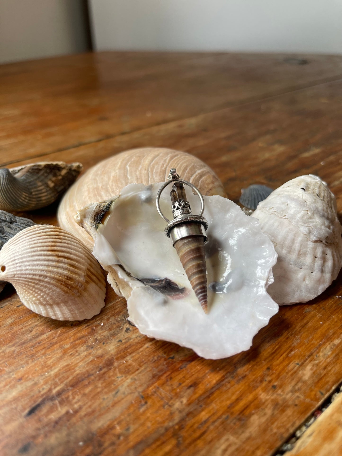 Ocean Royalty: Smokey Quartz Crystal Cone Shell Statement Necklace