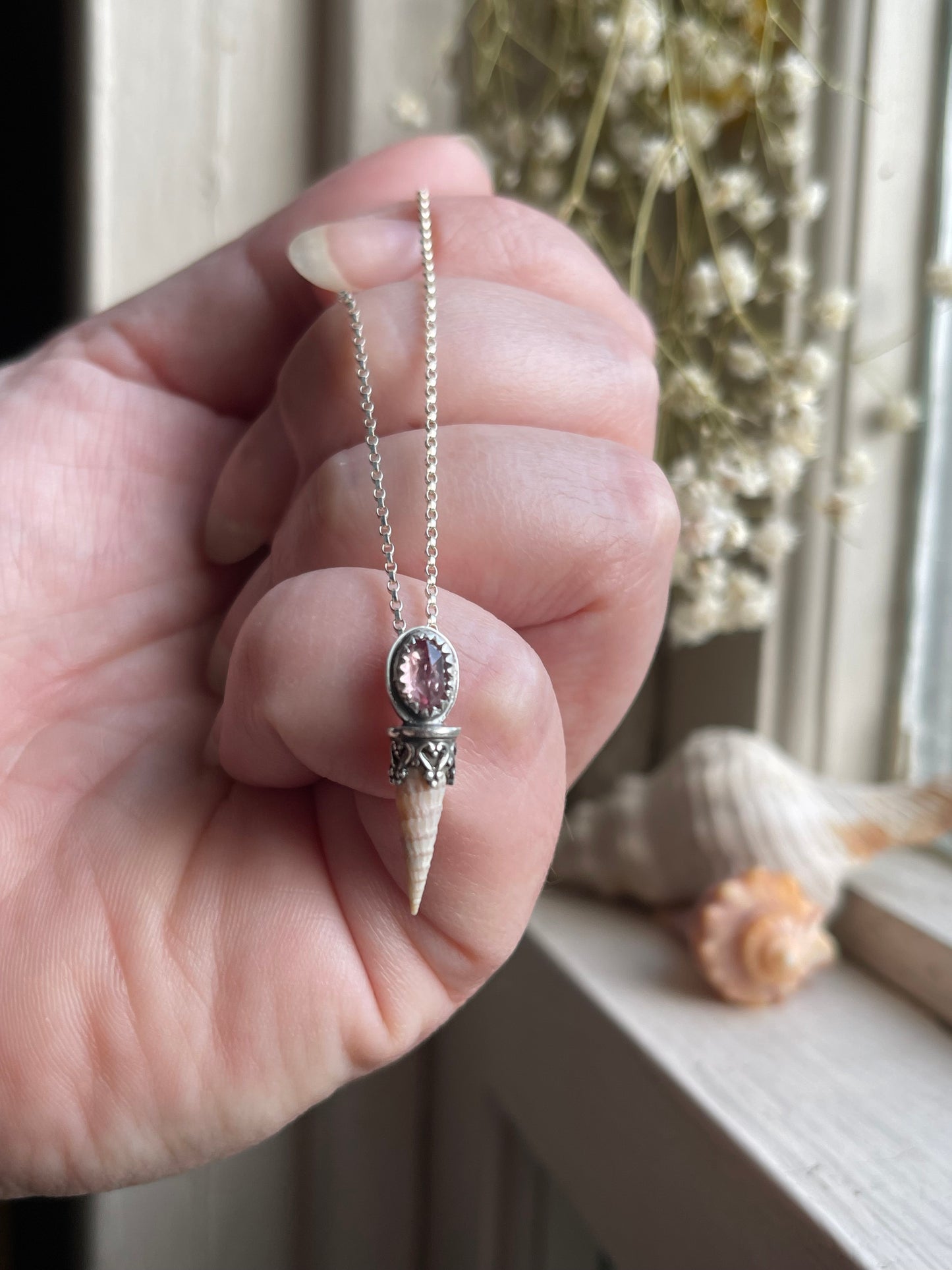 *The Baby • Mahenge Garnet Cone Seashell Pendant Necklace • Sterling Silver
