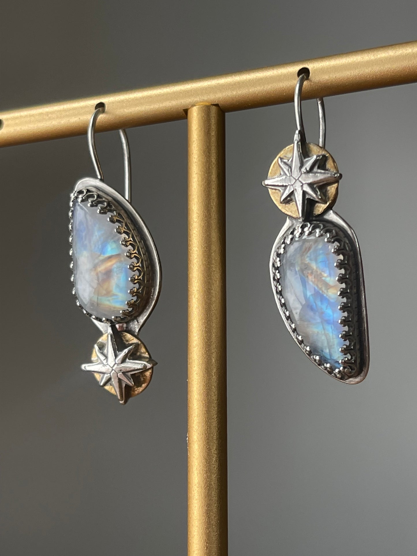 *Astral Reflections • Rainbow Moonstone Celestial Drop Earrings