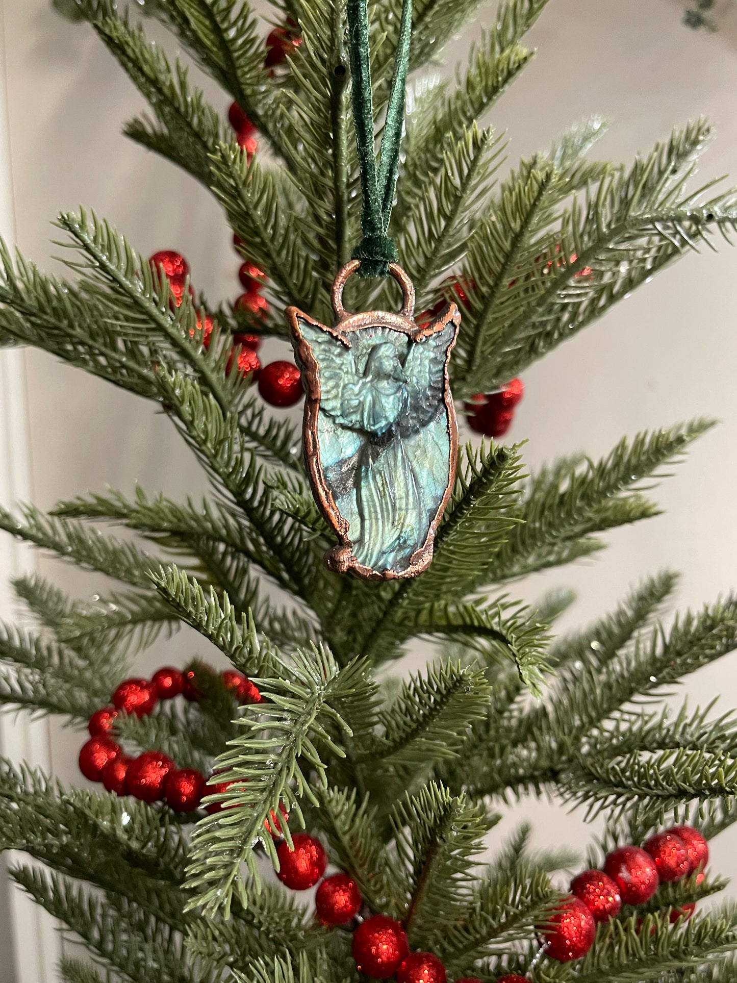 *Carved Labradorite Copper Angel Ornament