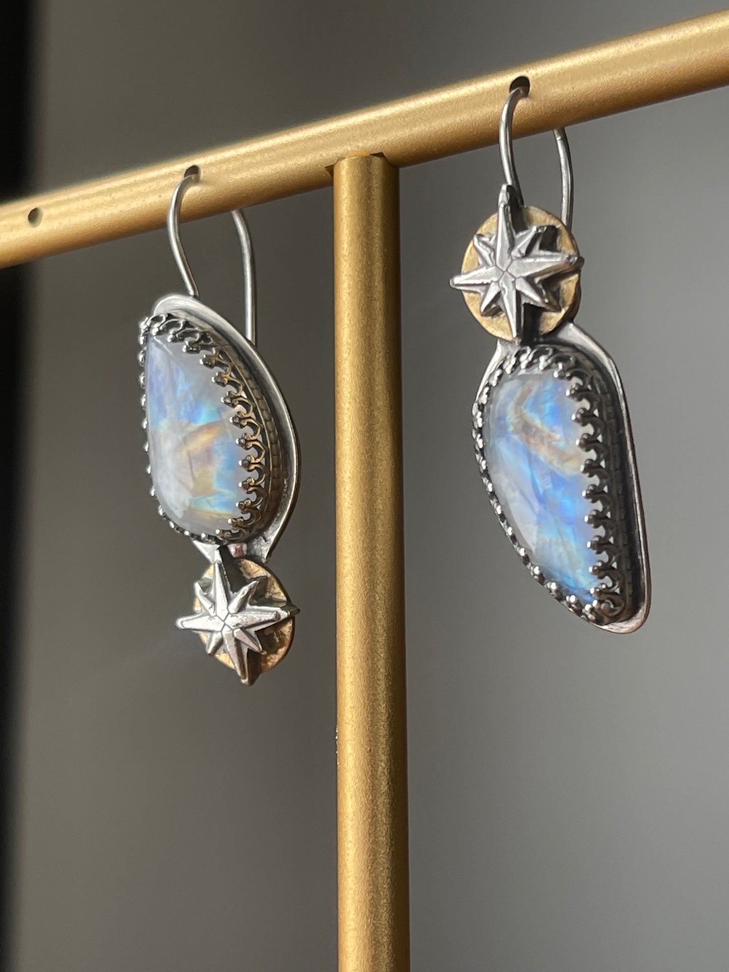 *Astral Reflections • Rainbow Moonstone Celestial Drop Earrings