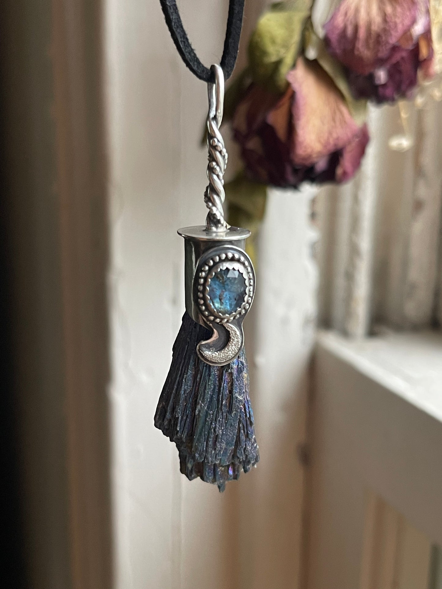 *Celestial Witch Blue Broom Crystal Pendant