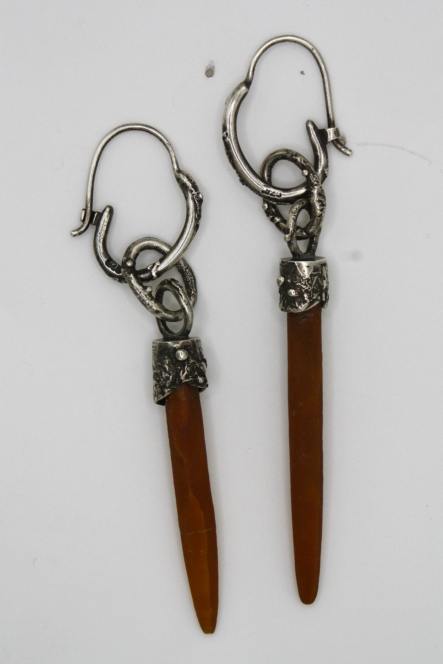 *Salt Spires • Belemnite Fossils Reticulated Sterling Silver Chain Dangle Earrings