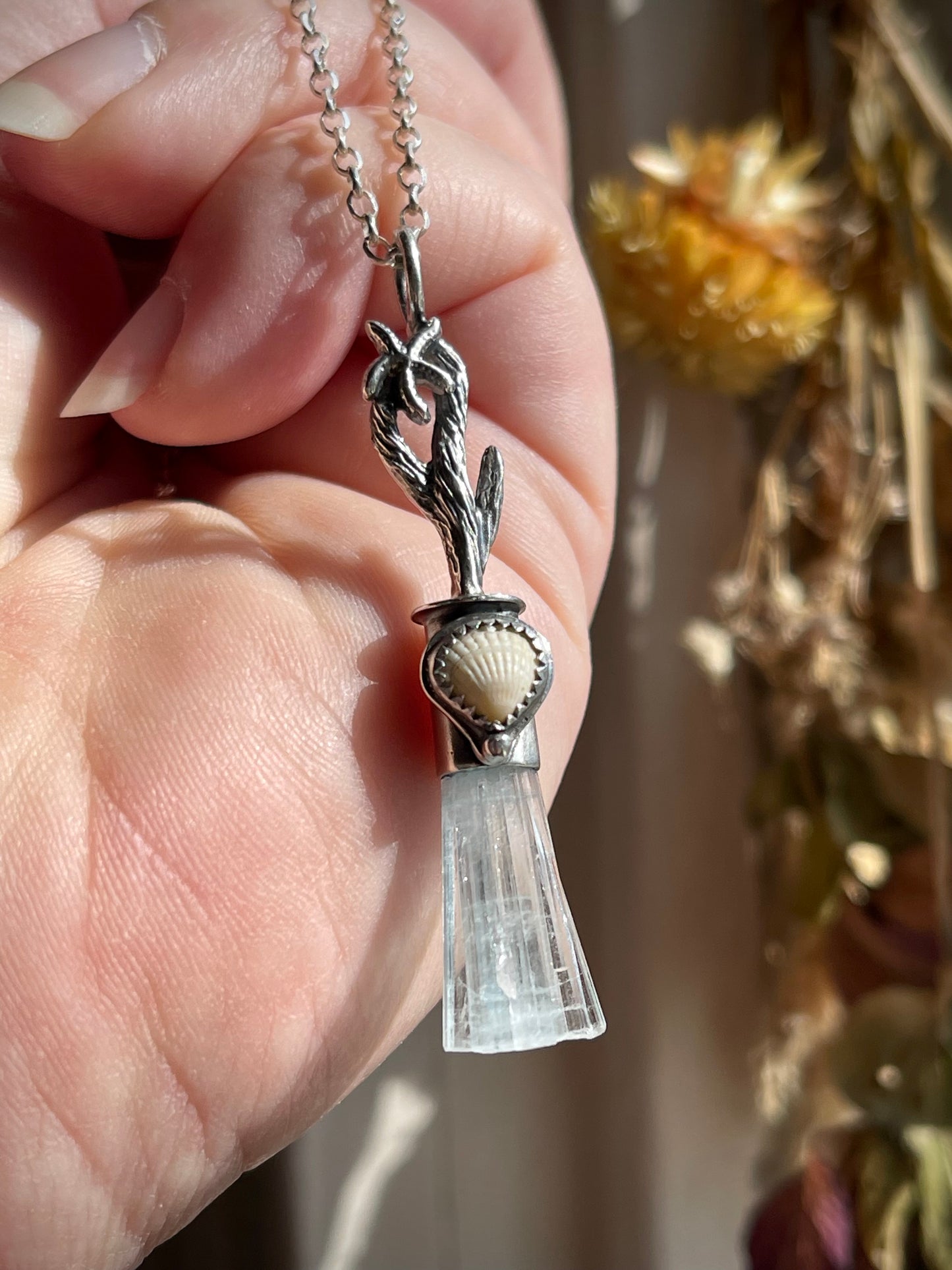 *Aquamarine Sea Witch Crystal Broom Necklace