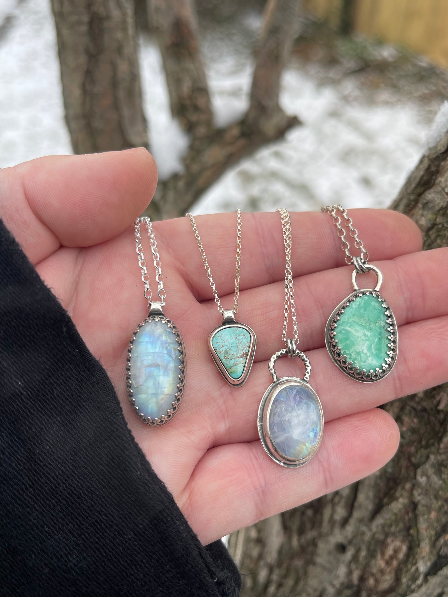 *Winter Sun • Sterling Silver Rainbow Moonstone Pendant Necklace