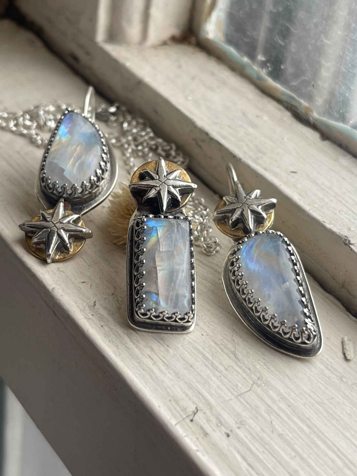 *The Eternal Flame • Rainbow Moonstone Mixed Metals Pendant Necklace