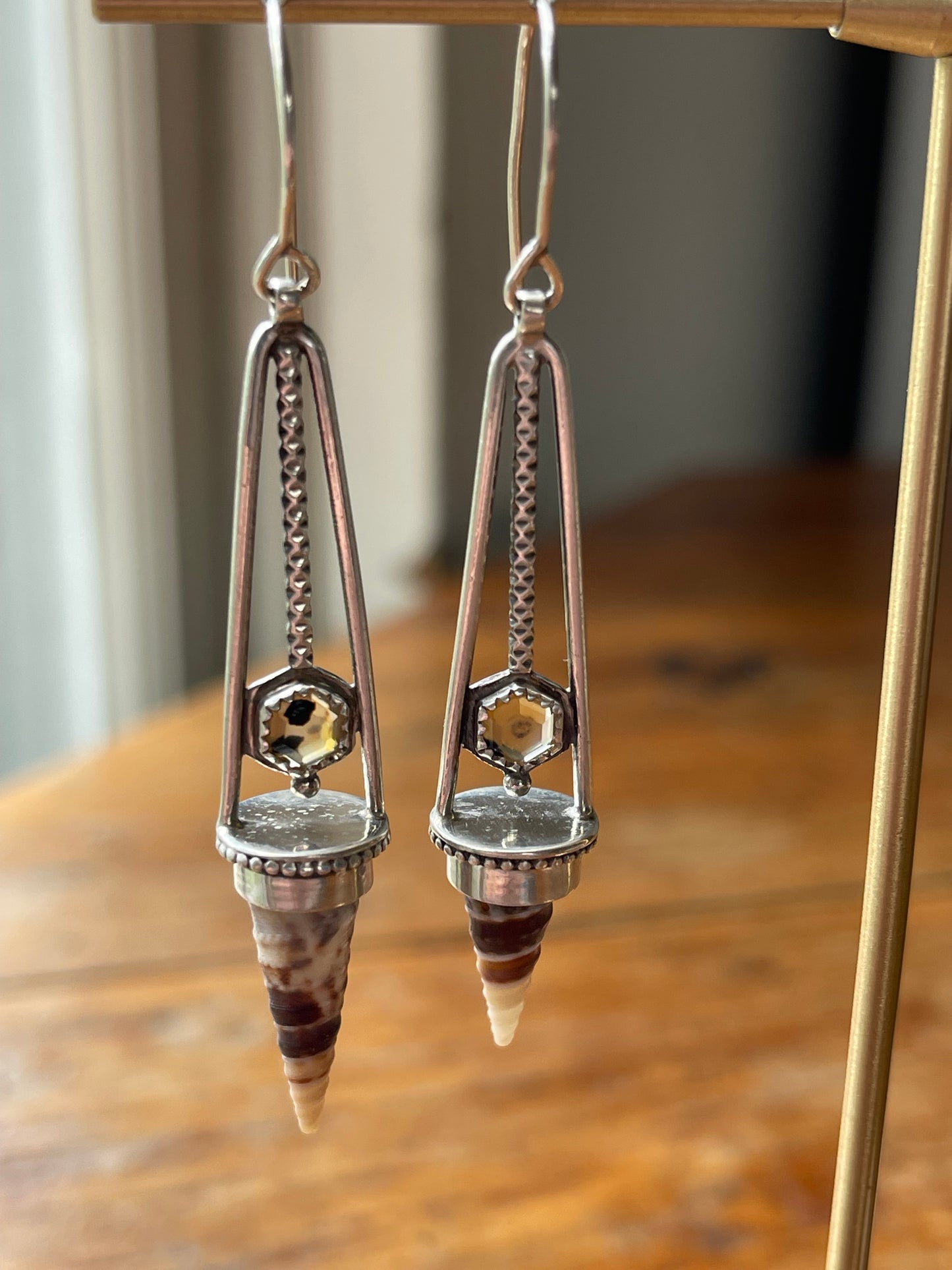 *Dunes at Dusk • Montana Agate Seashell Sterling Silver Drop Dangle Earrings