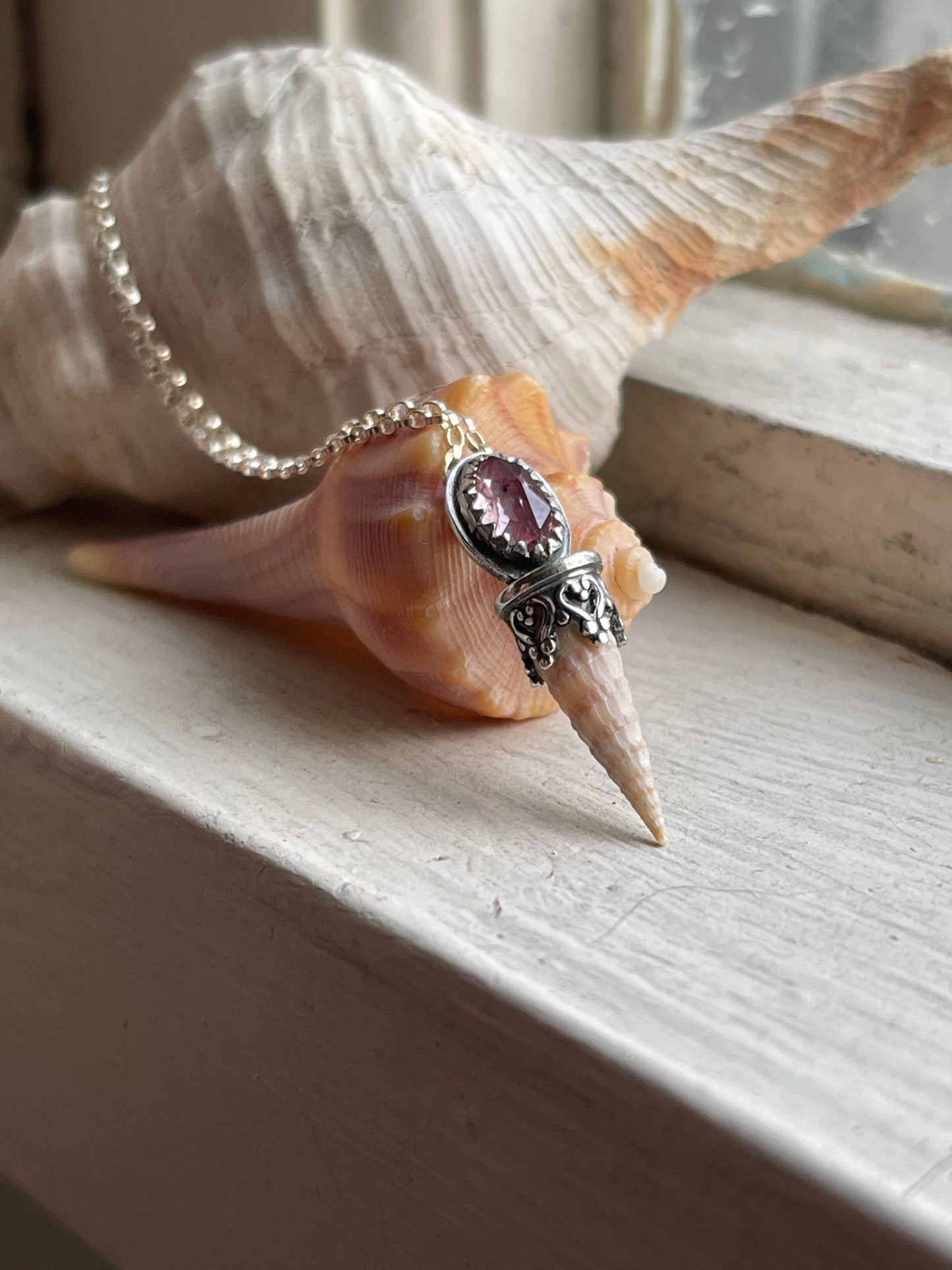 *The Baby • Mahenge Garnet Cone Seashell Pendant Necklace • Sterling Silver