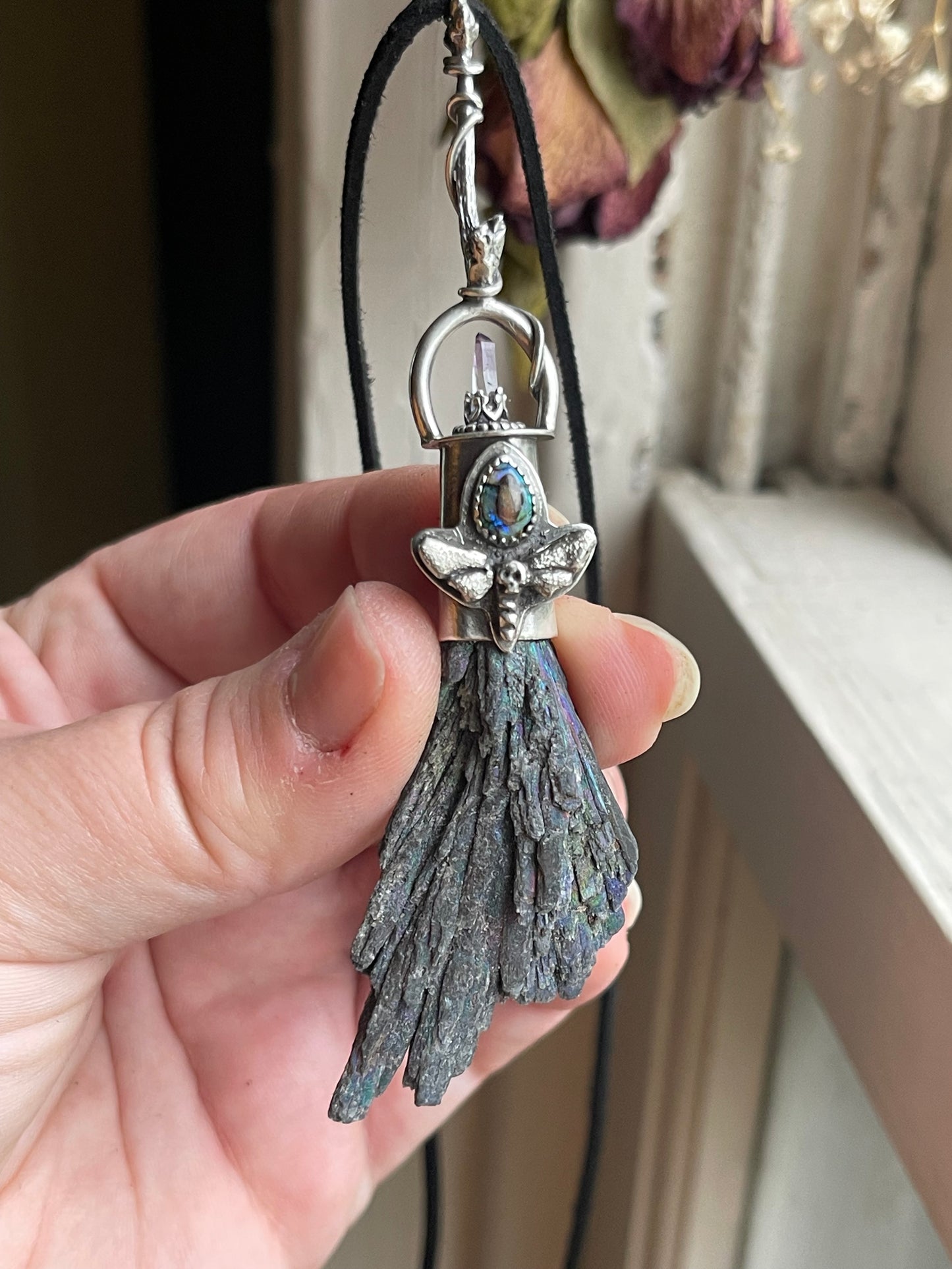 Dark Forest Witch Crystal Broom Pendant