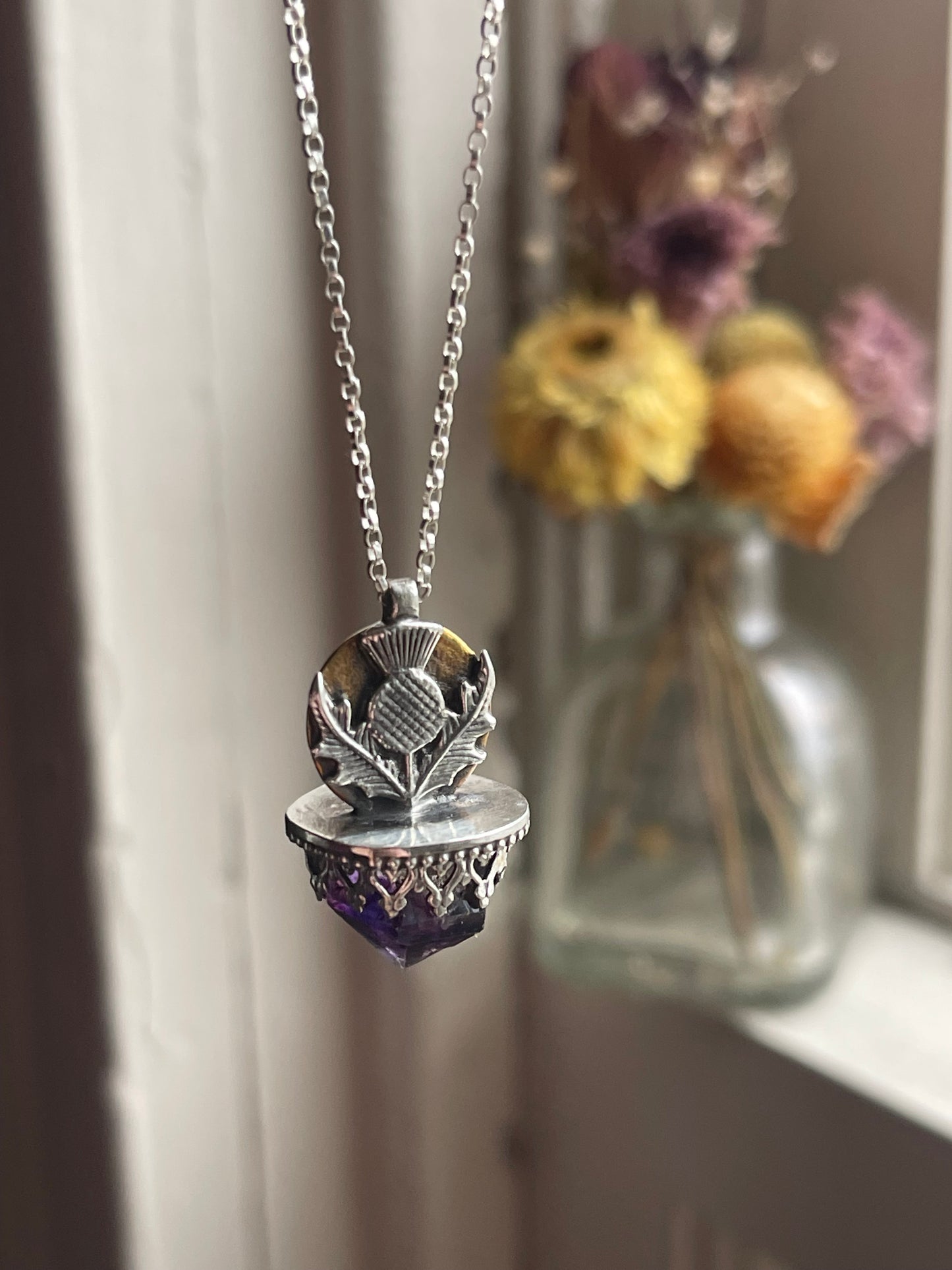 *Whispers of Resilience • Amethyst Crystal mixed metal pendant necklace