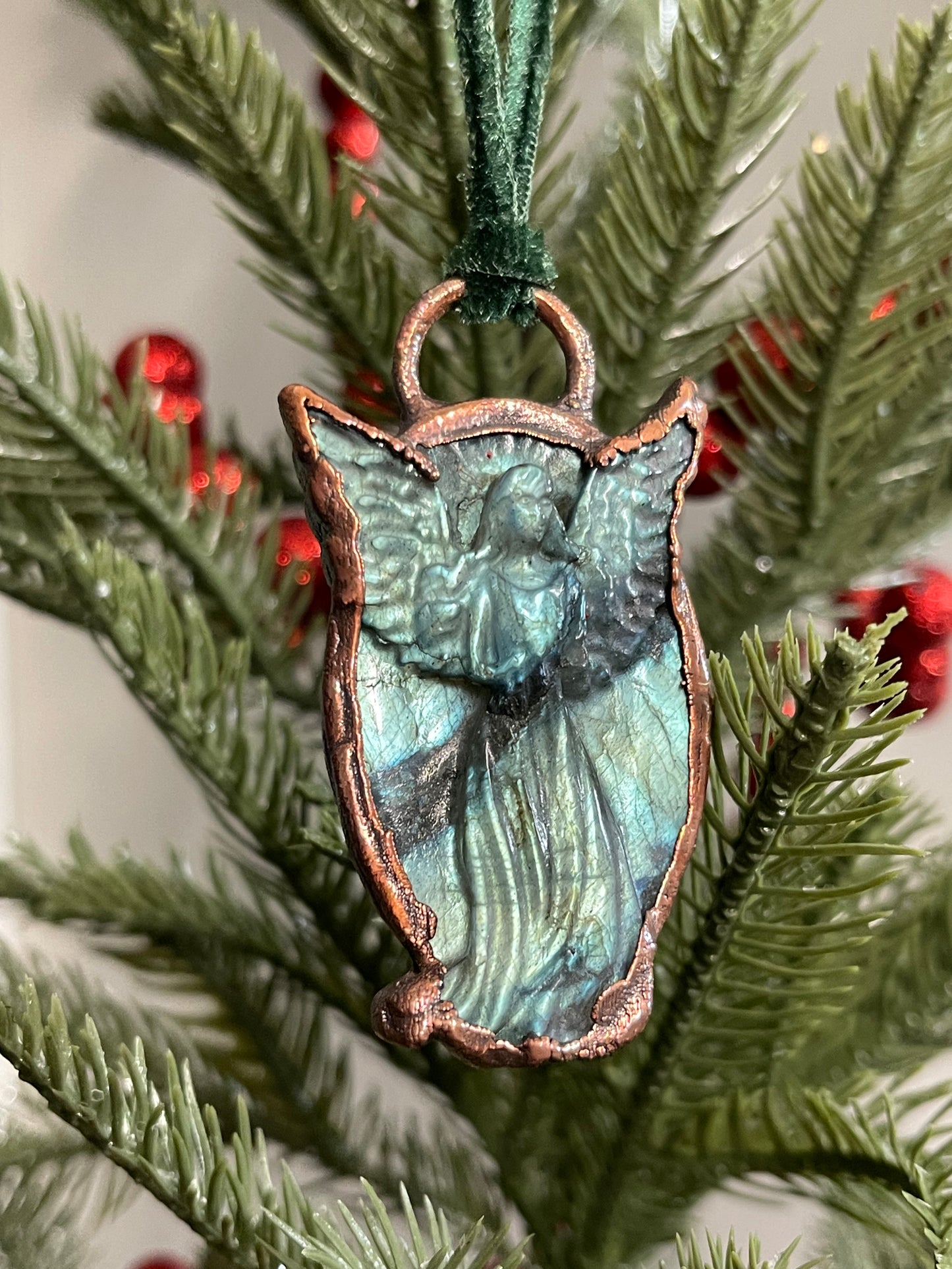 *Carved Labradorite Copper Angel Ornament