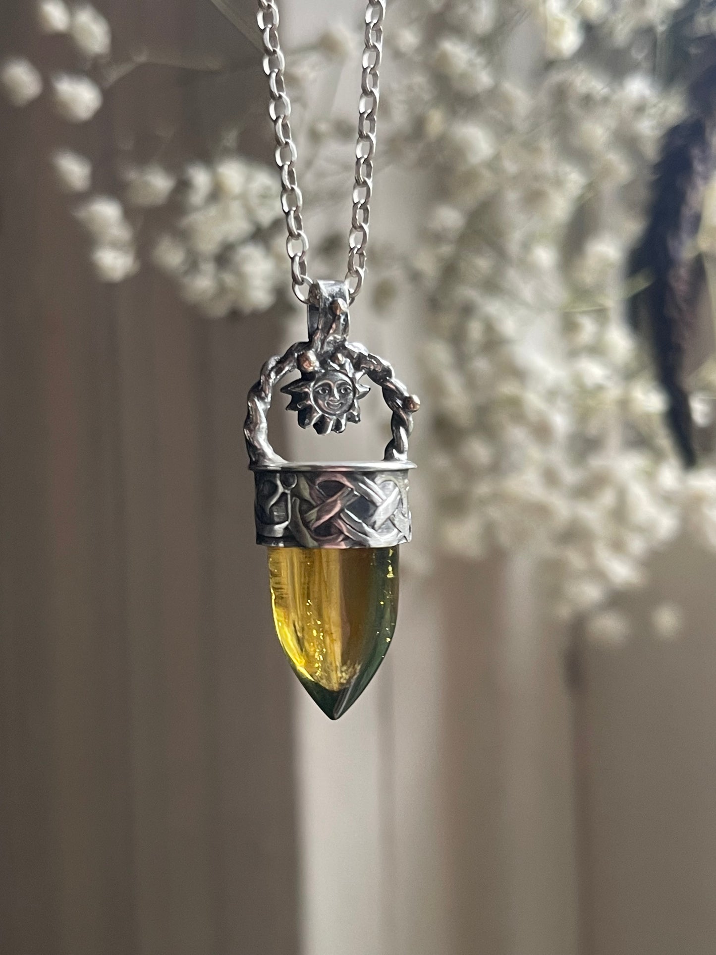 *Sun of Jörmungandr • Mexican Amber Bullet Pendant Necklace • 14K Gold & Sterling Silver